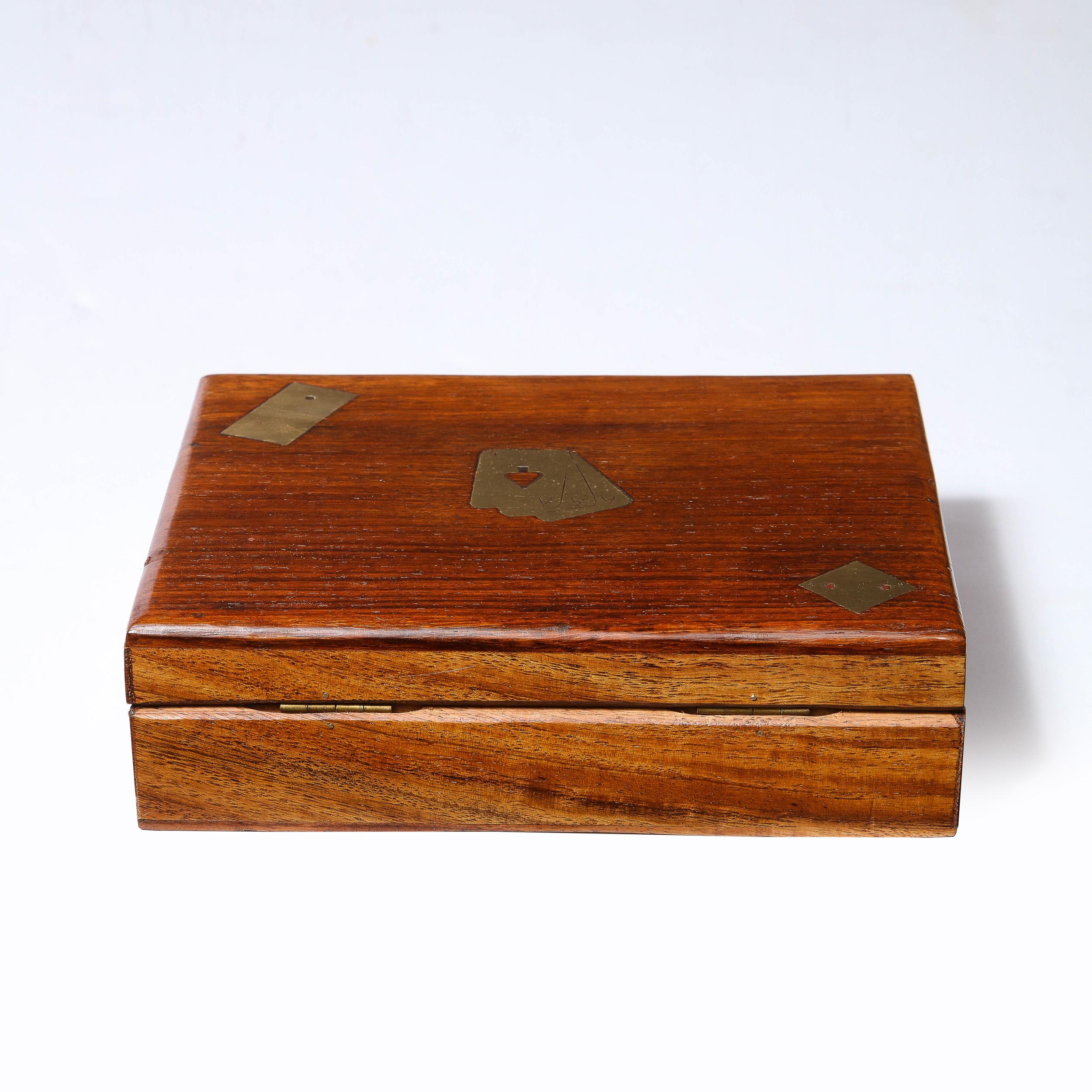 American Mid Century Modern Bookmatched Walnut & Brass Inlay Game/ Playing Card Box
