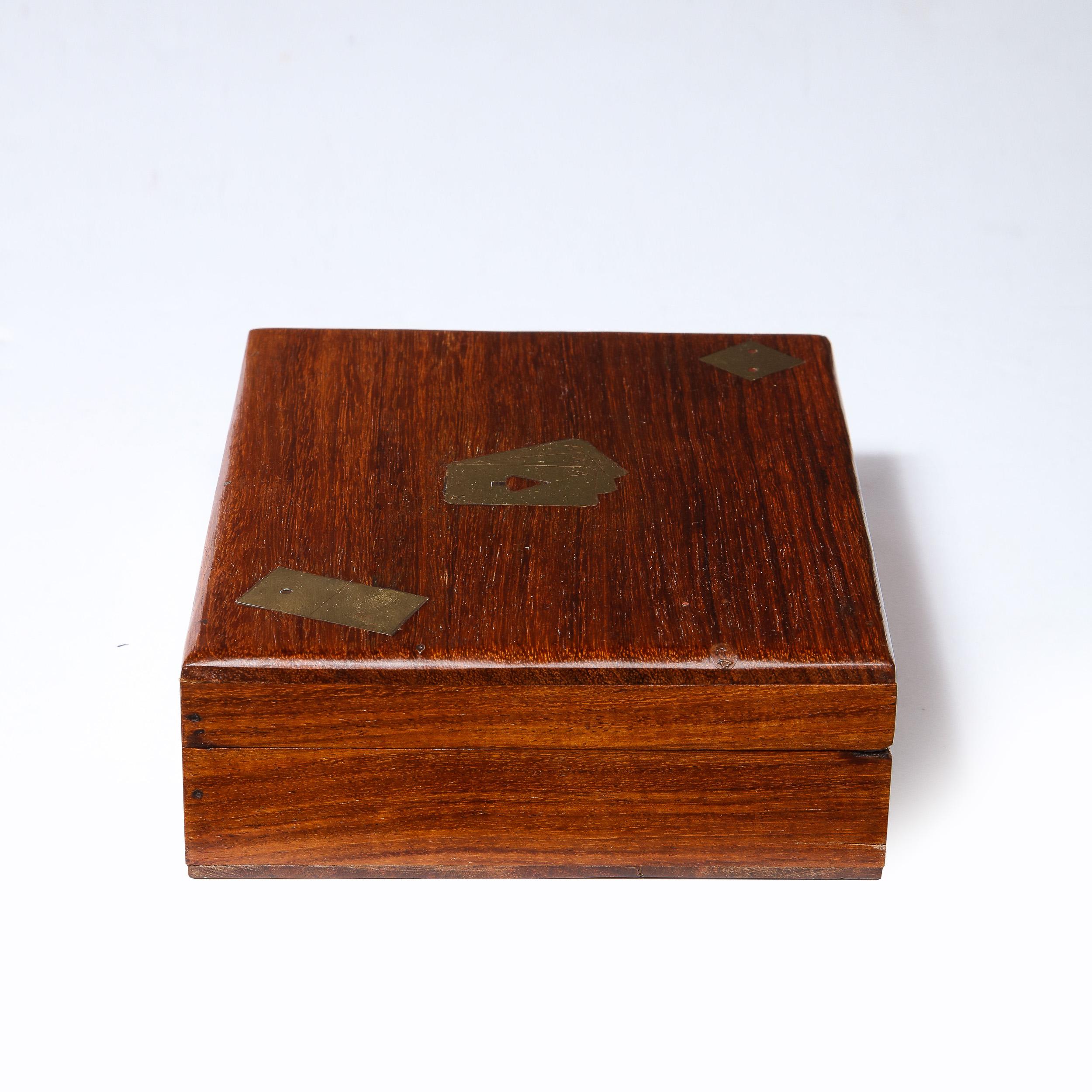 Mid Century Modern Bookmatched Walnut & Brass Inlay Game/ Playing Card Box In Good Condition In New York, NY