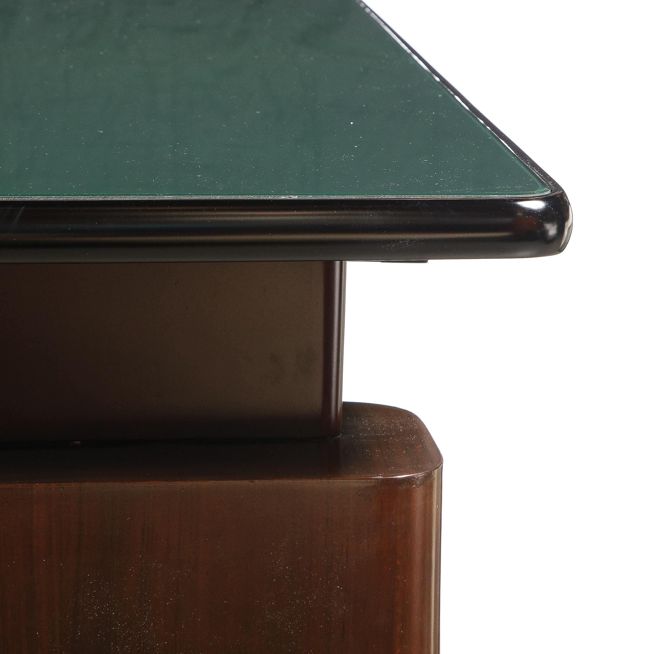 Mid-Century Modern Bookmatched Walnut, Green Vitrolite & Black Lacquer Desk 1