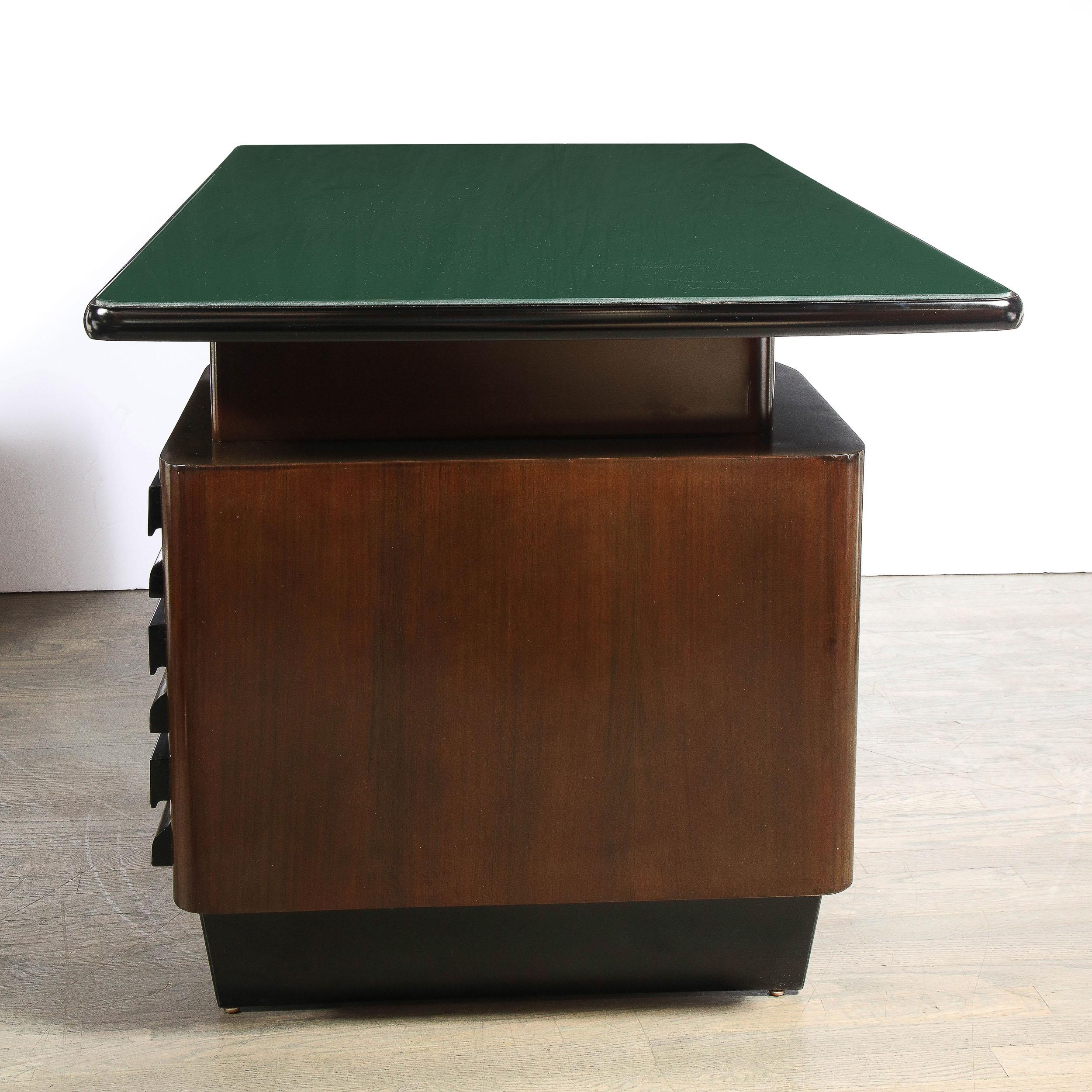 Mid-Century Modern Bookmatched Walnut, Green Vitrolite & Black Lacquer Desk 3