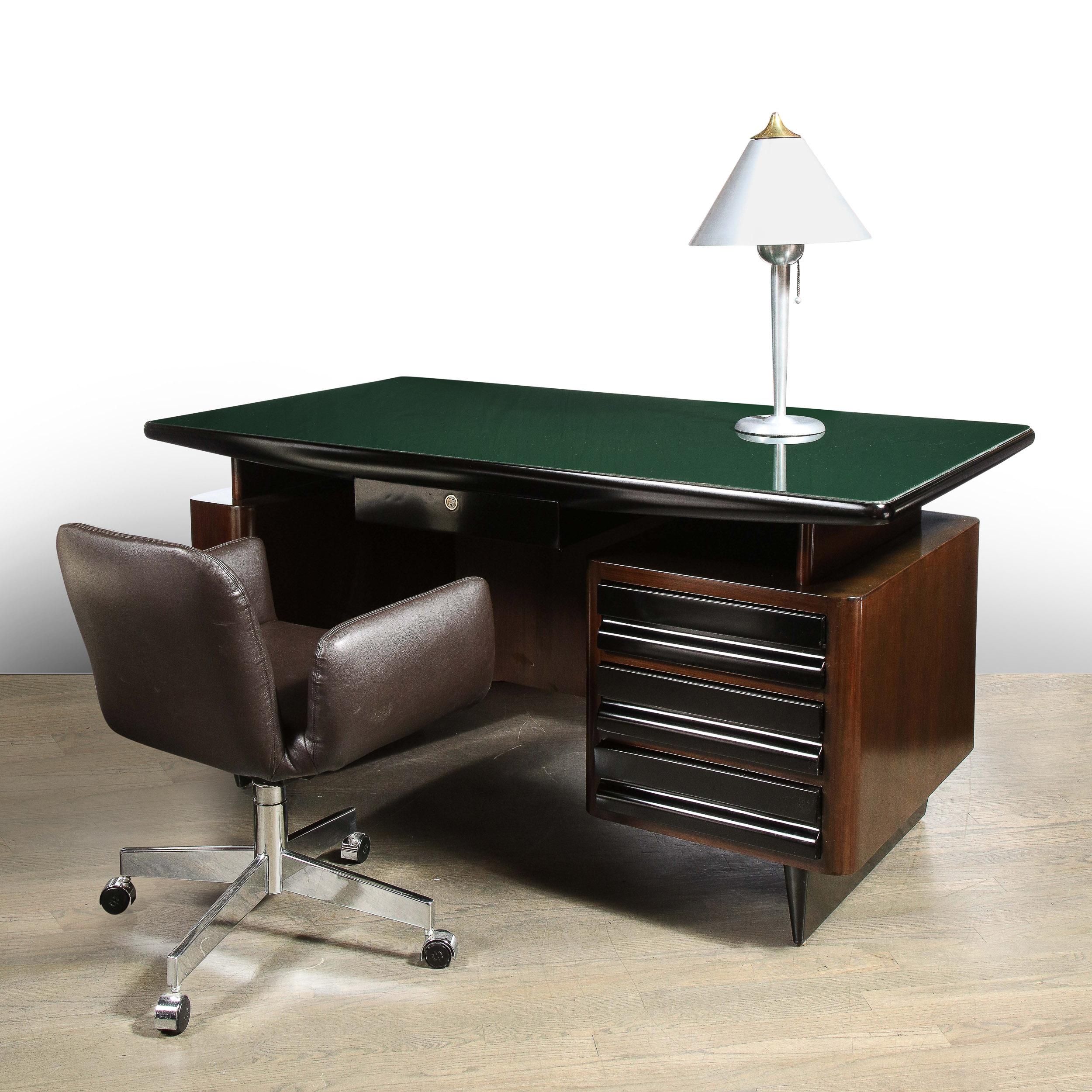 Mid-Century Modern Bookmatched Walnut, Green Vitrolite & Black Lacquer Desk 4