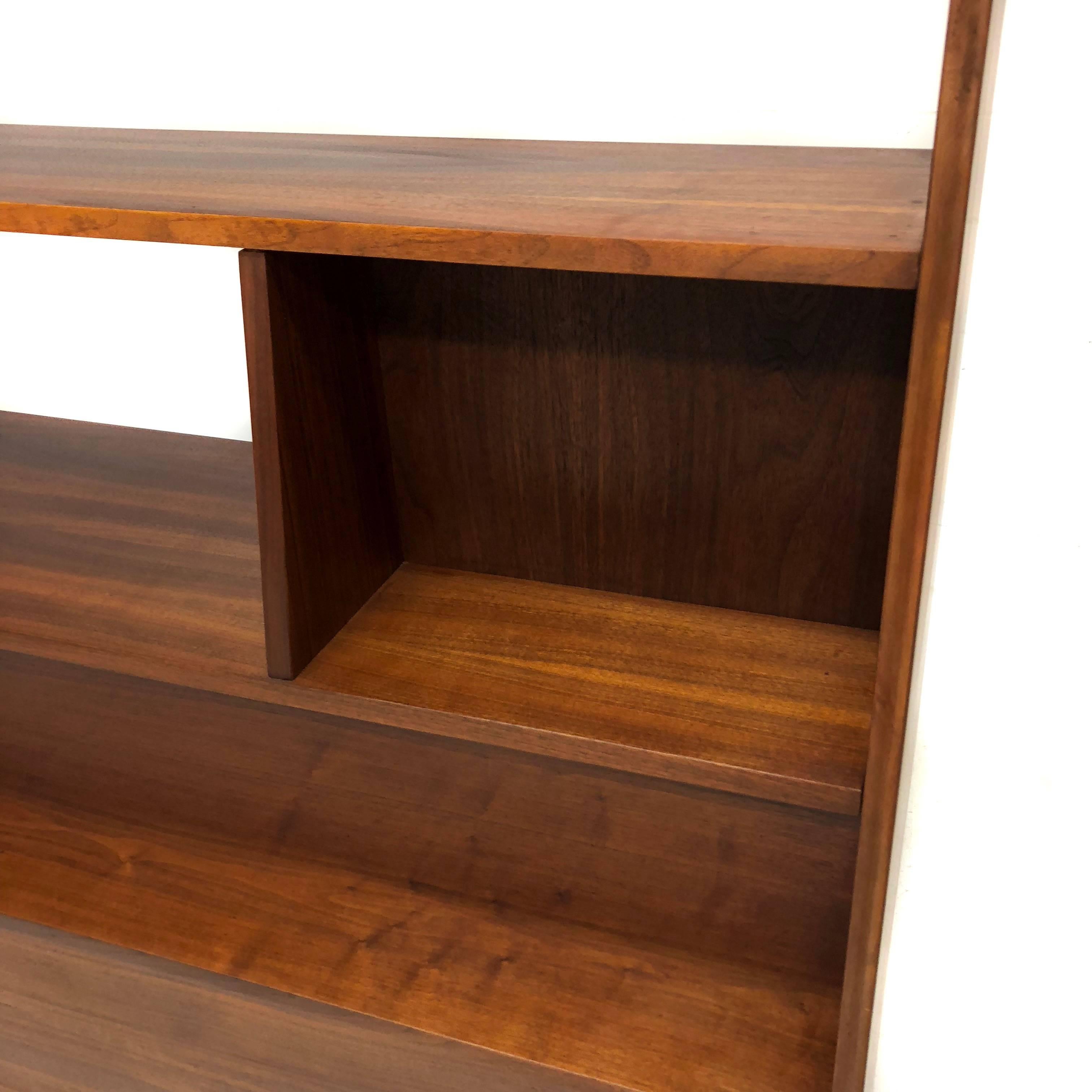 Walnut Mid-Century Modern Bookshelf Room Divider with Storage For Sale