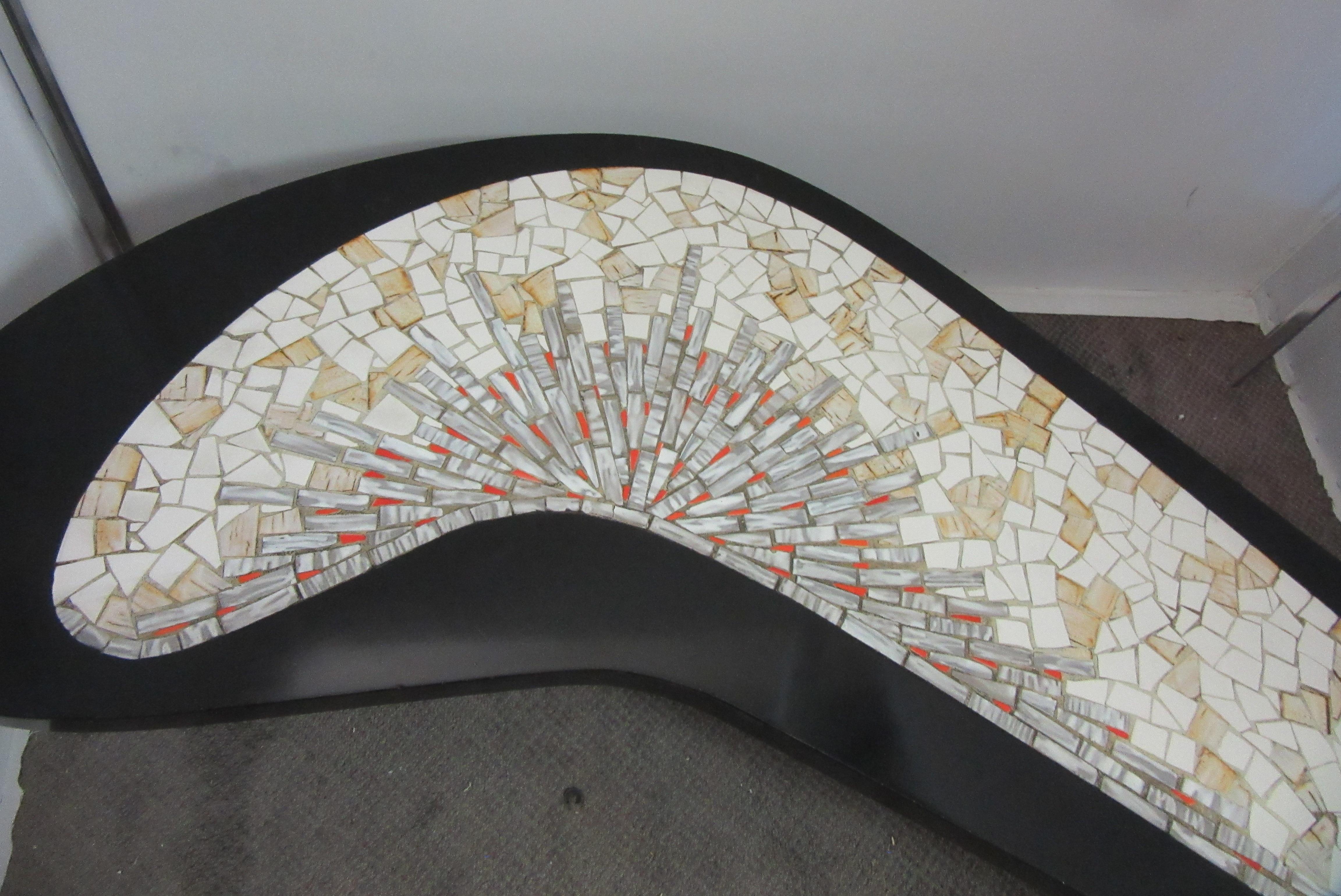 American Mid-Century Modern Boomerang Coffee Table with Mosaic Tile Top