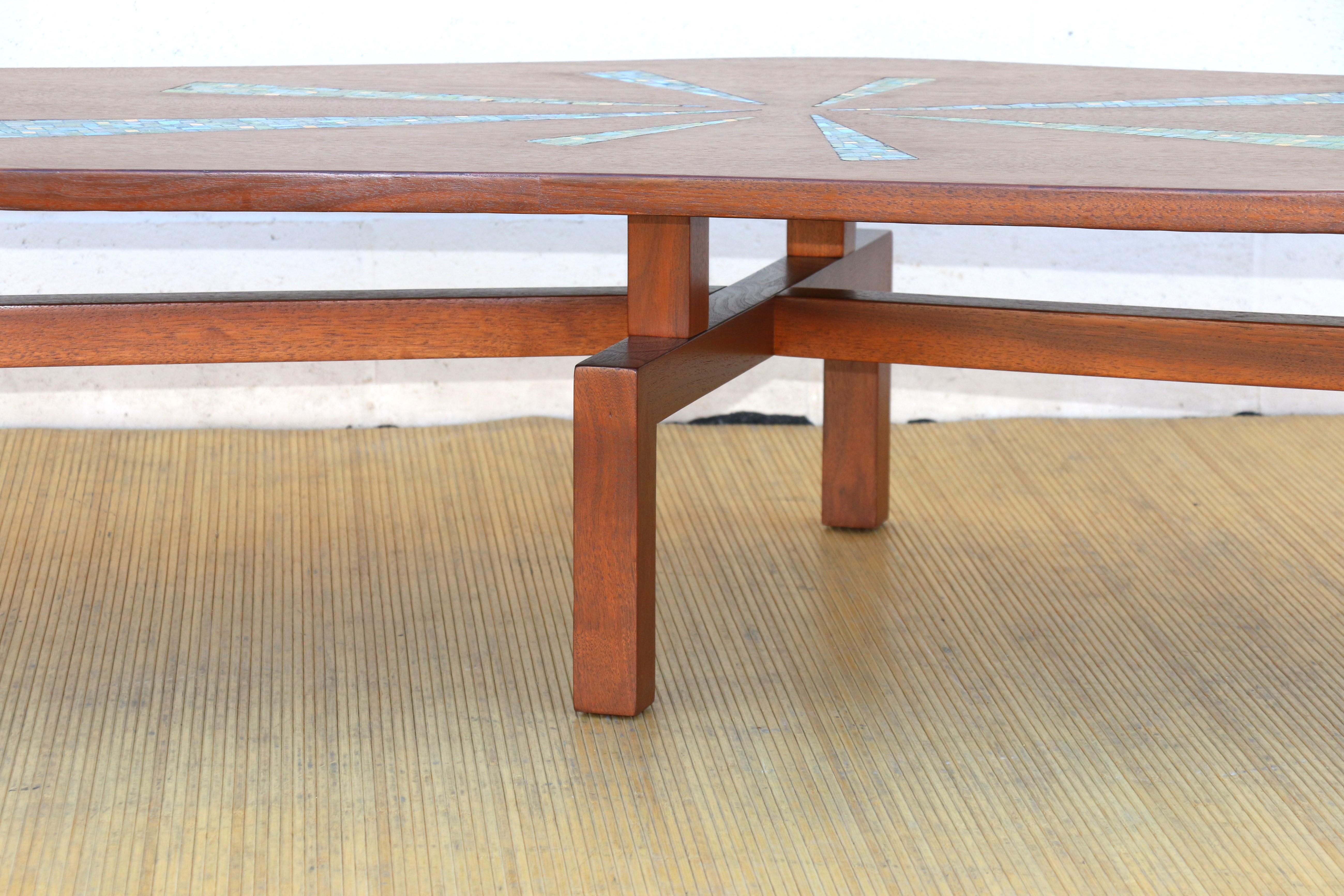 Mid-Century Modern Boomerang Shape Coffee Table With Mosaic Top, Circa 1960s In Good Condition For Sale In North Hollywood, CA