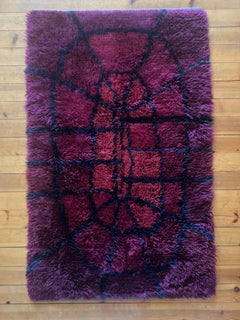 Mid-century Modern Bordeaux Red Rya Rug by Gull-Britt Johansson for NIAB, Sweden