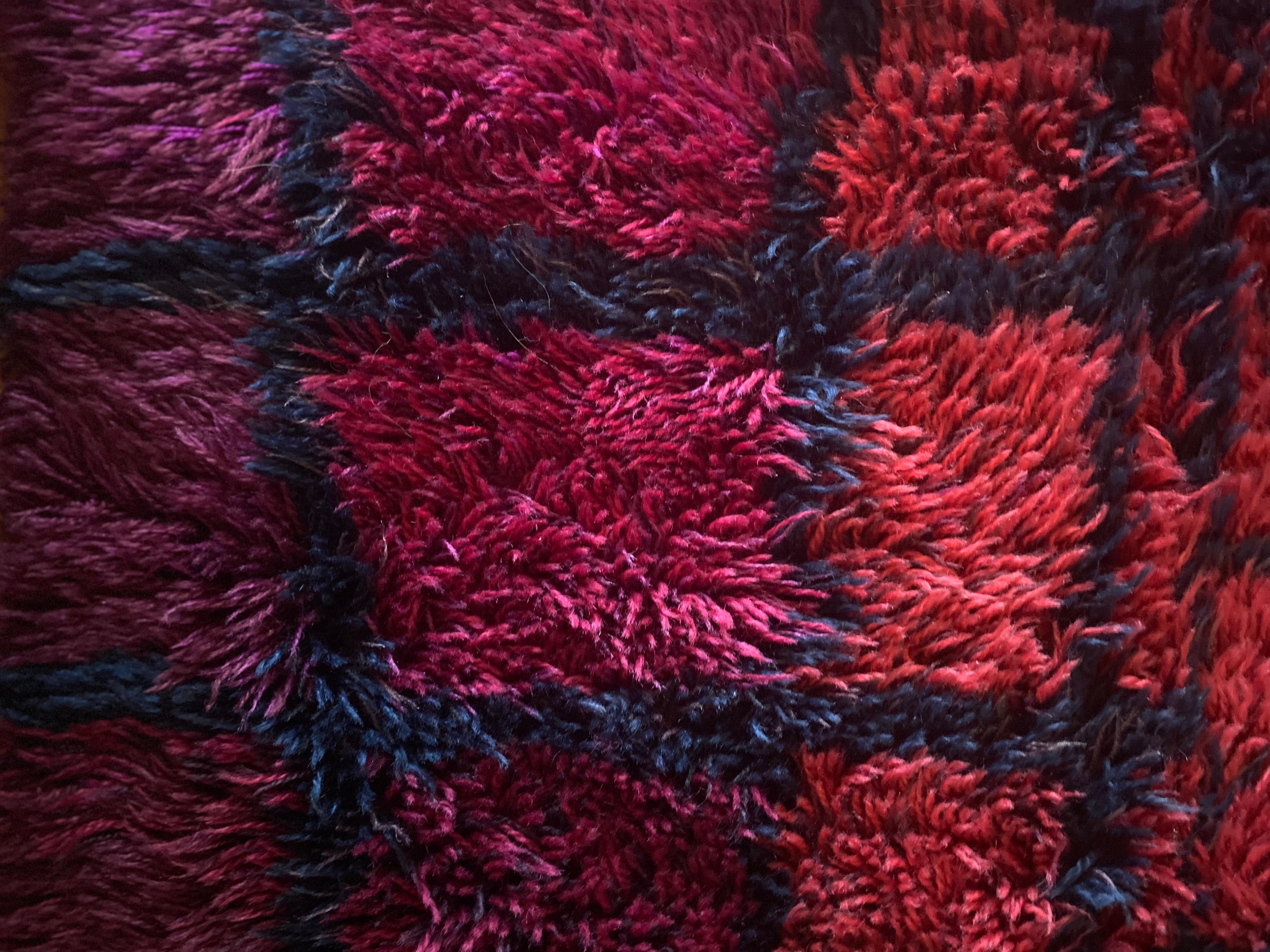 Wool Mid-century Modern Bordeaux Red Rya Rug by Gull-Britt Johansson for NIAB, Sweden For Sale