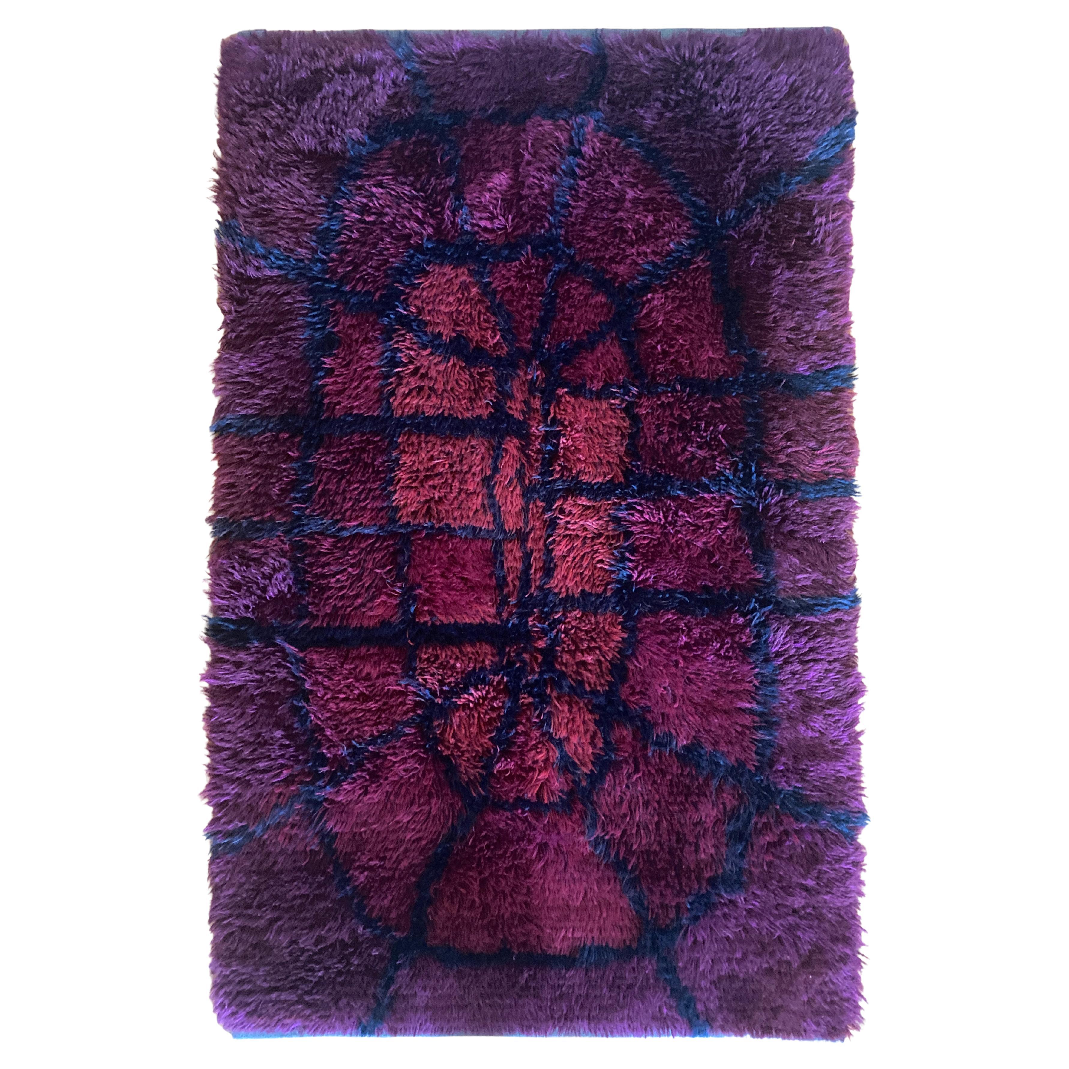 Mid-century Modern Bordeaux Red Rya Rug by Gull-Britt Johansson for NIAB, Sweden For Sale