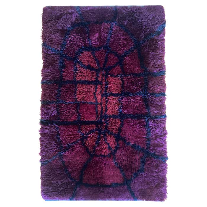 Mid-century Modern Bordeaux Red Rya Rug by Gull-Britt Johansson for ...