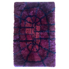 Mid-century Modern Bordeaux Red Rya Rug by Gull-Britt Johansson for NIAB, Sweden