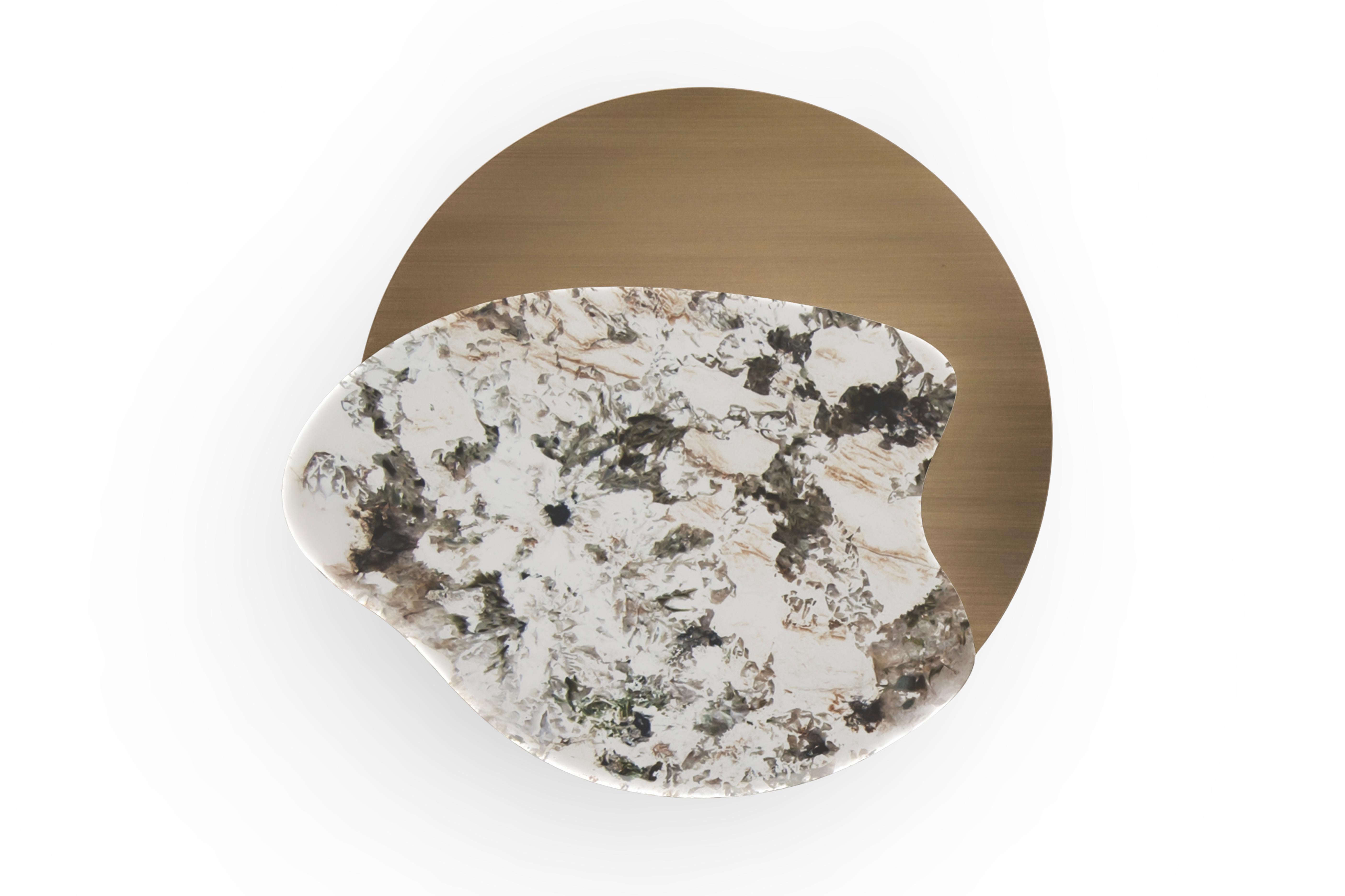 Mid-Century Modern Table basse Bordeira mi-siècle moderne, onyx, laiton, chêne, fabriquée à la main  Greenapple en vente