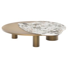 Table basse Bordeira mi-siècle moderne, onyx, laiton, chêne, fabriquée à la main  Greenapple