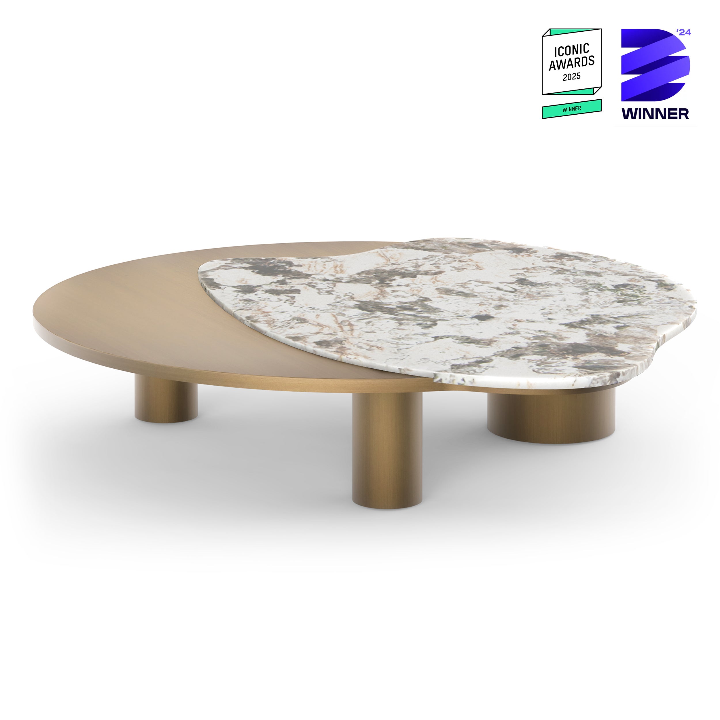 Table basse Bordeira mi-siècle moderne, onyx, laiton, chêne, fabriquée à la main  Greenapple