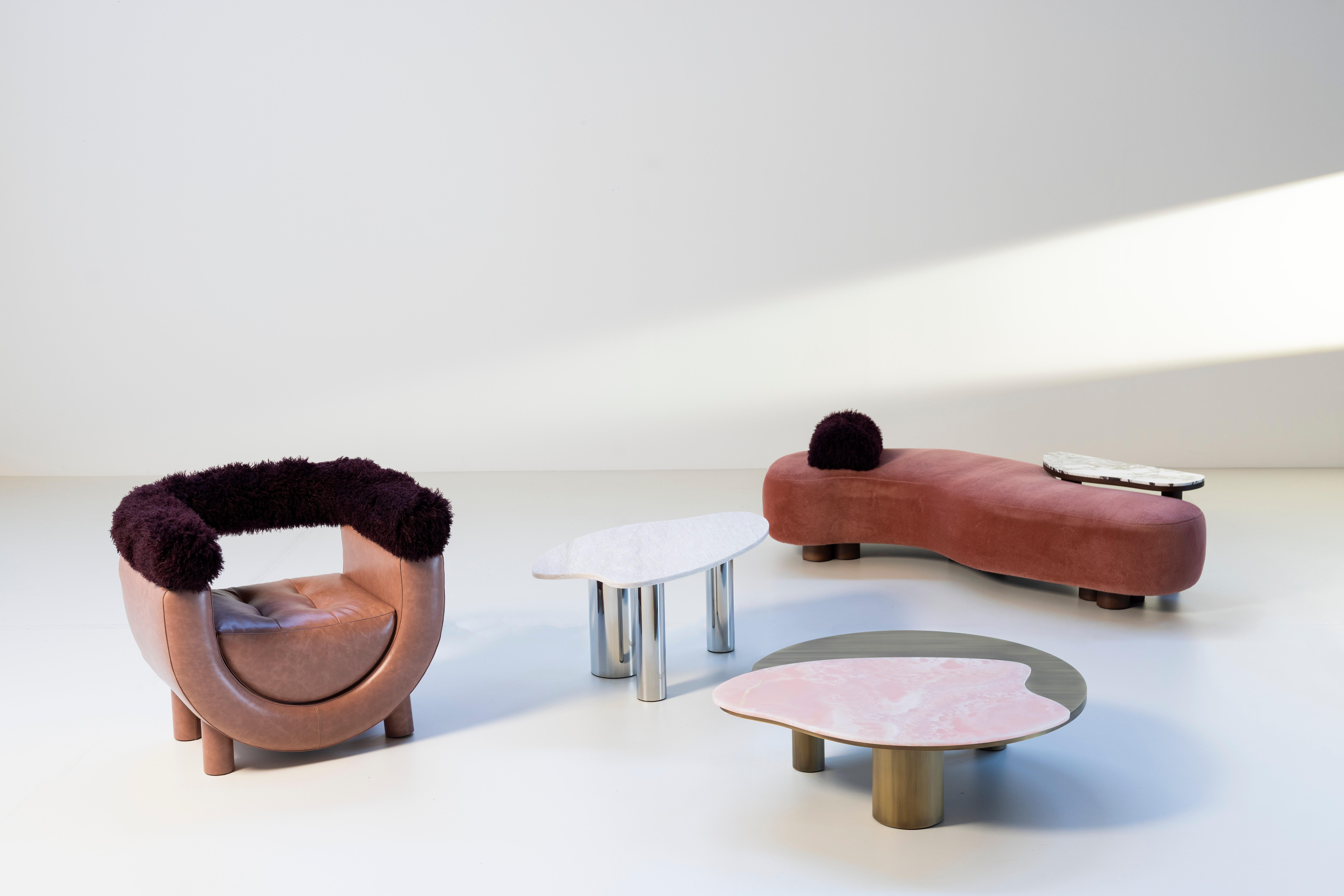Portugais Table basse Bordeira, inoxydable, fabriquée à la main par Greenapple, mi-siècle moderne en vente
