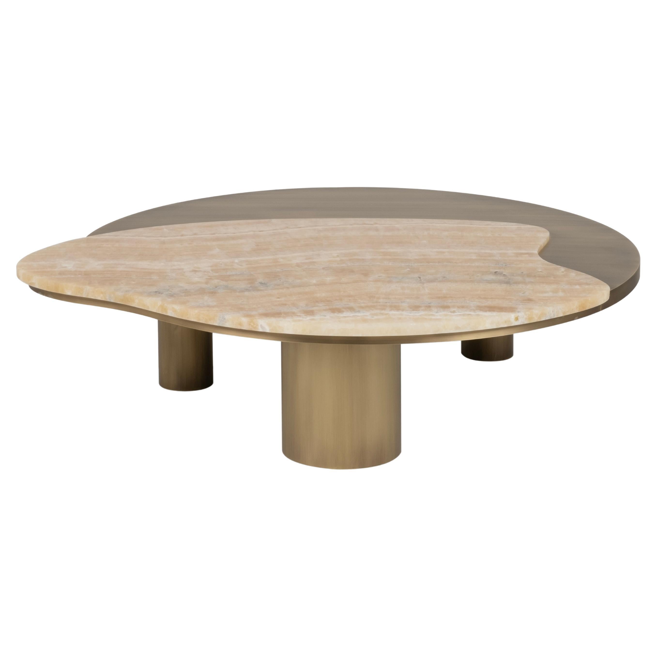 Mid-Century Modern Bordeira Coffee Tables, Onyx, Brass, Handmade by Greenapple