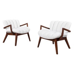 Mid-Century Modern Boucle and Leather Armchairs by Paul Laszlo