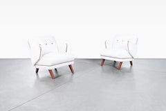 Mid-Century Modern Boucle and Leather "Penguin" Lounge Chairs