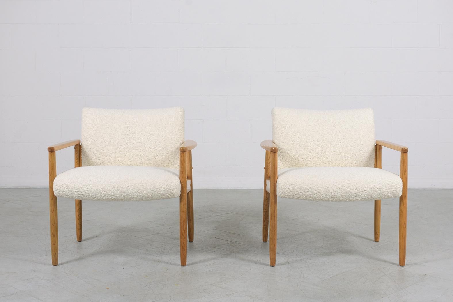 Carved Mid-Century Modern Boucle Dining Chairs