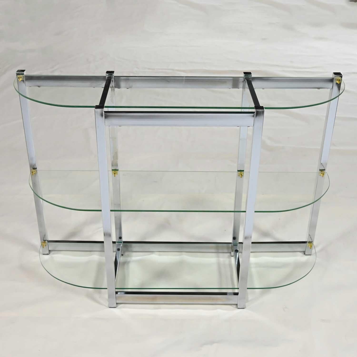 Mid-Century Modern Bow Shape Chrome Sofa Console Table 3 Glass Shelves Style DIA 9
