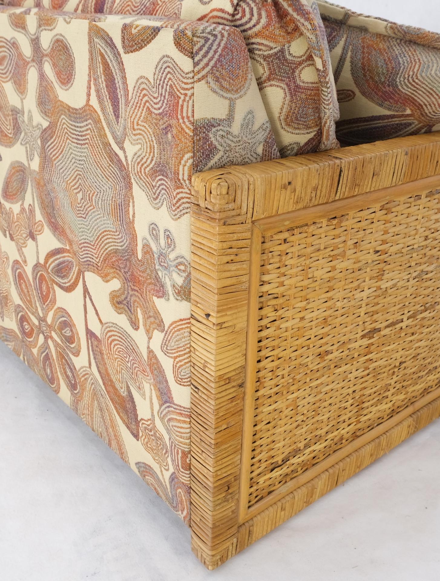 Mid-Century Modern Box Shape Rattan Cane Bamboo Loveseat Sofa Settee Mint! For Sale 3