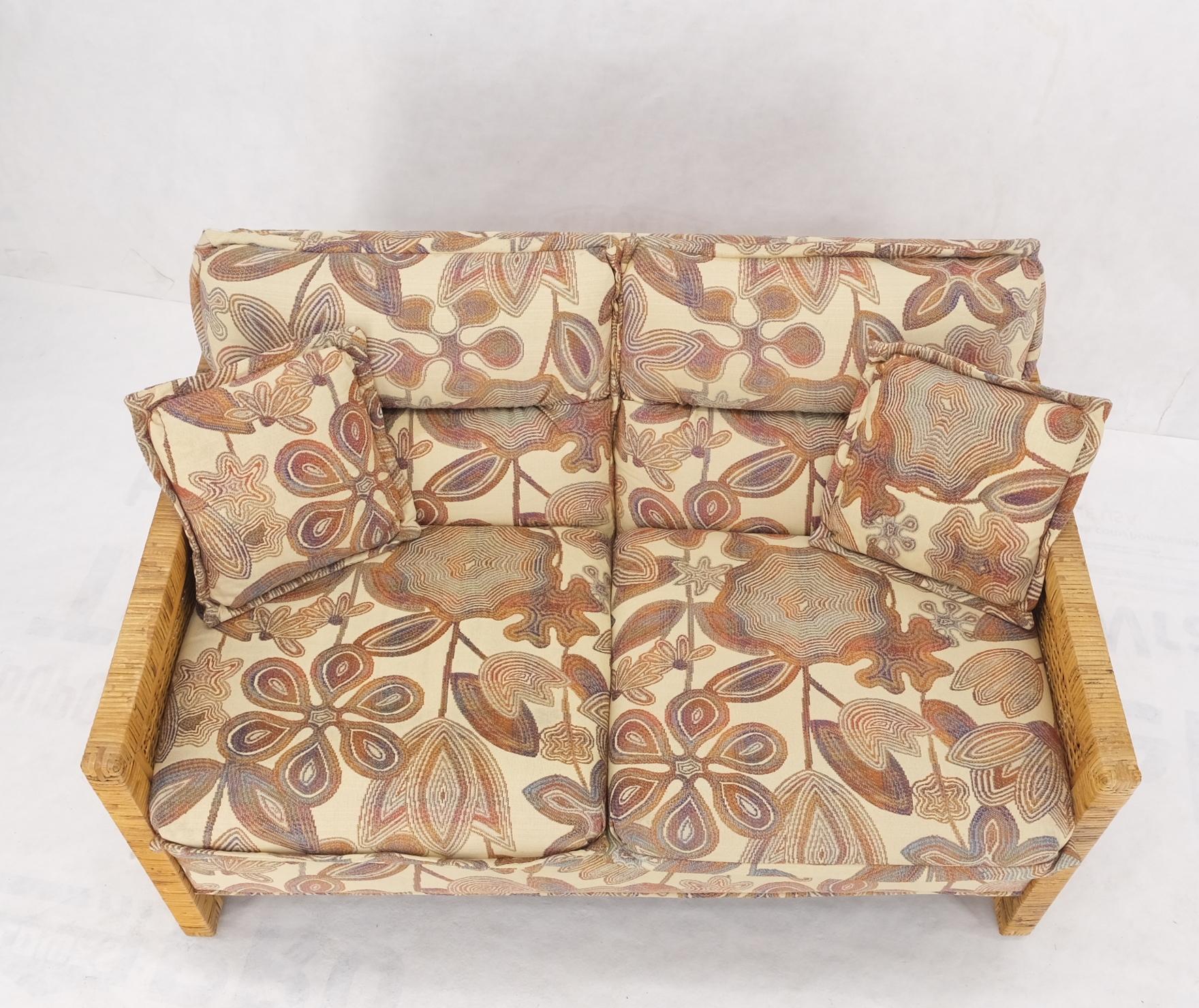 Mid-Century Modern Box Shape Rattan Cane Bamboo Loveseat Sofa Settee Mint! For Sale 4