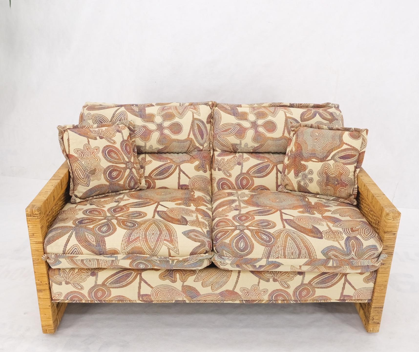 Mid-Century Modern Box Shape Rattan Cane Bamboo Loveseat Sofa Settee Mint! For Sale 5