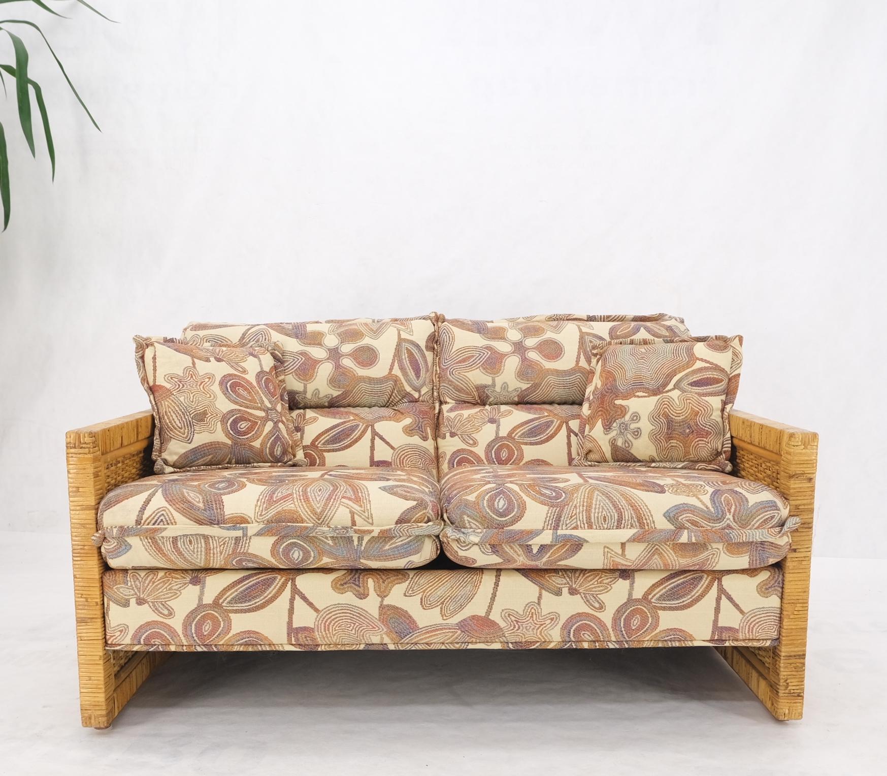 Mid-Century Modern Box Shape Rattan Cane Bamboo Loveseat Sofa Settee Mint! For Sale 6