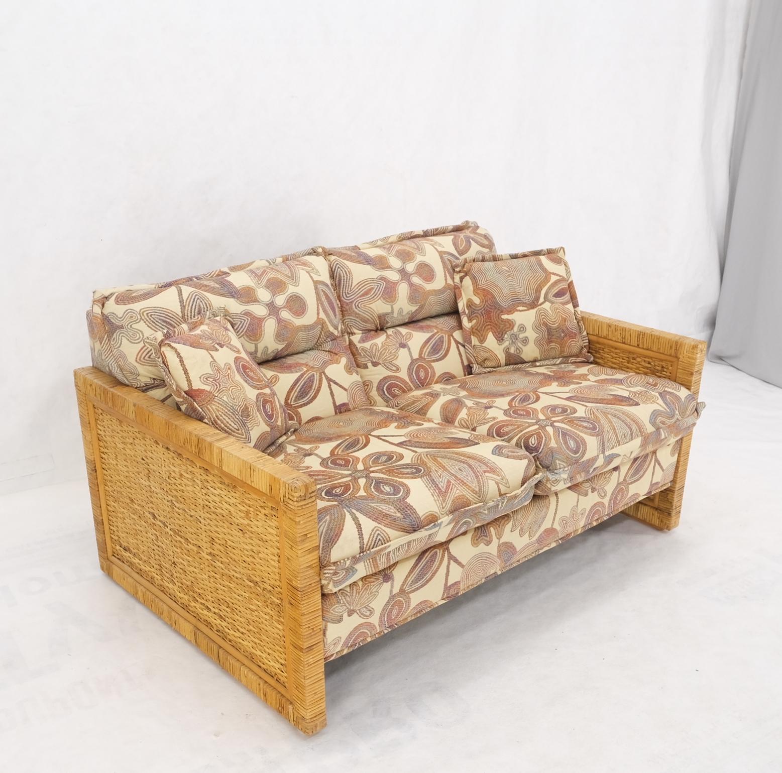 Mid-Century Modern Box Shape Rattan Cane Bamboo Loveseat Sofa Settee Mint! For Sale 7