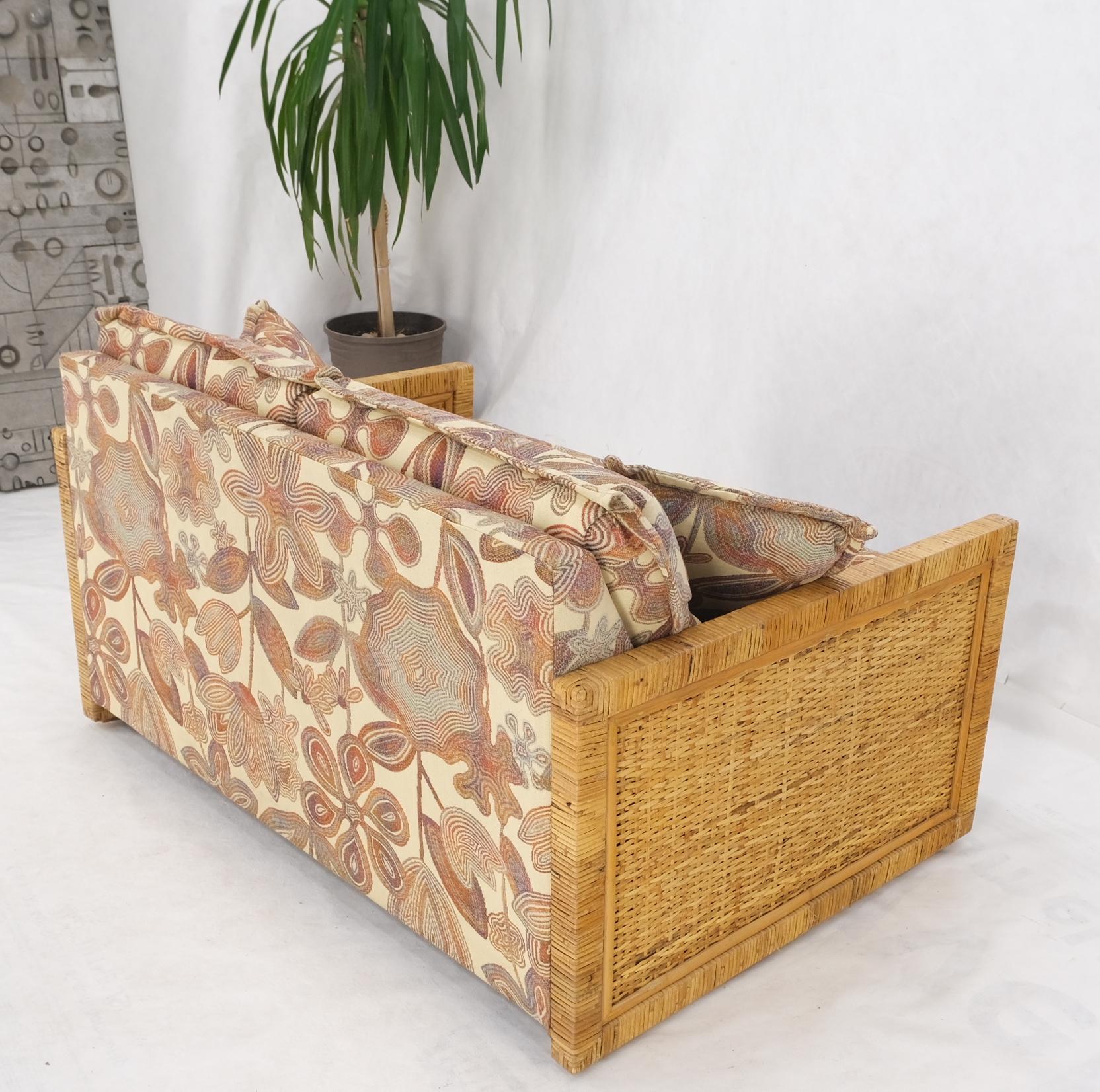 Mid-Century Modern Box Shape Rattan Cane Bamboo Loveseat Sofa Settee Mint! For Sale 9