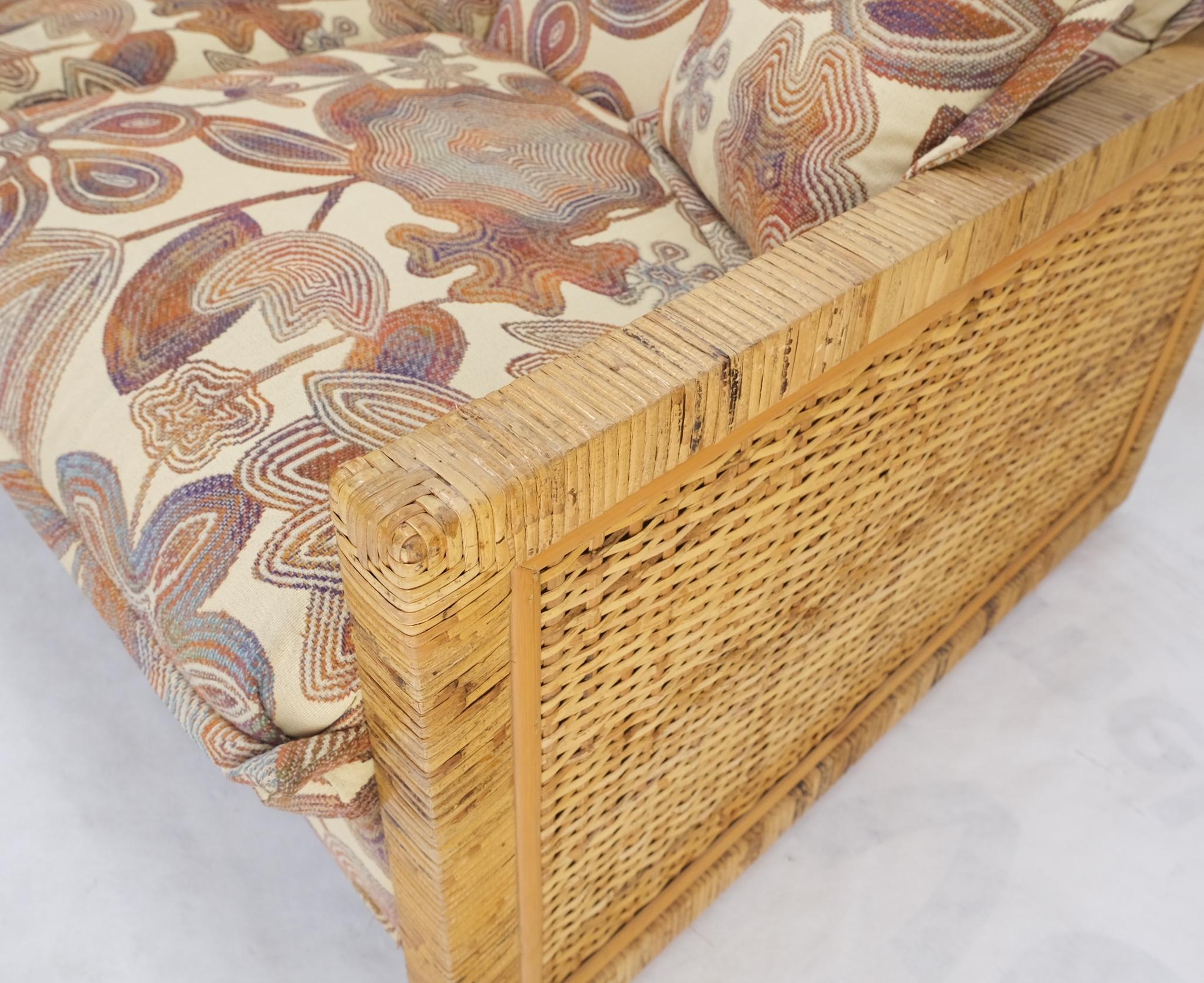 American Mid-Century Modern Box Shape Rattan Cane Bamboo Loveseat Sofa Settee Mint! For Sale