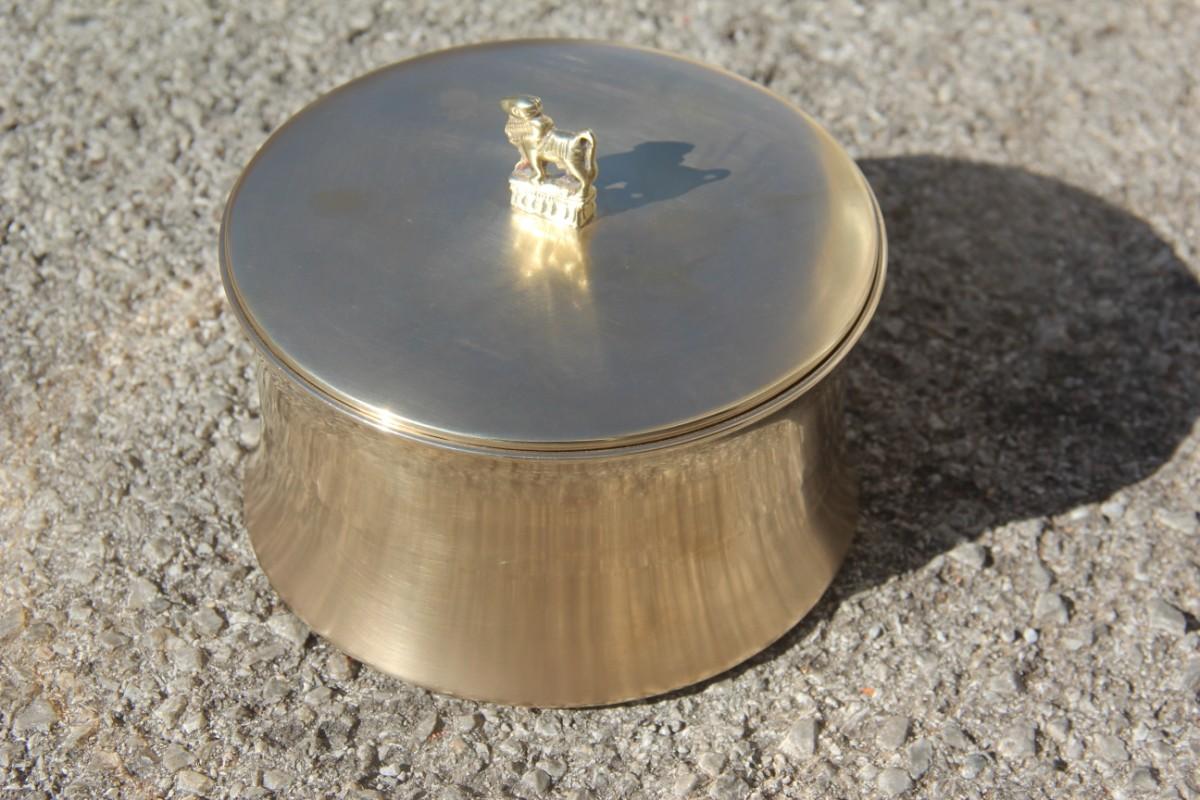 Mid-Century Modern Box Solid Brass with Lid Italian Design 1950s Round Form Bull 2