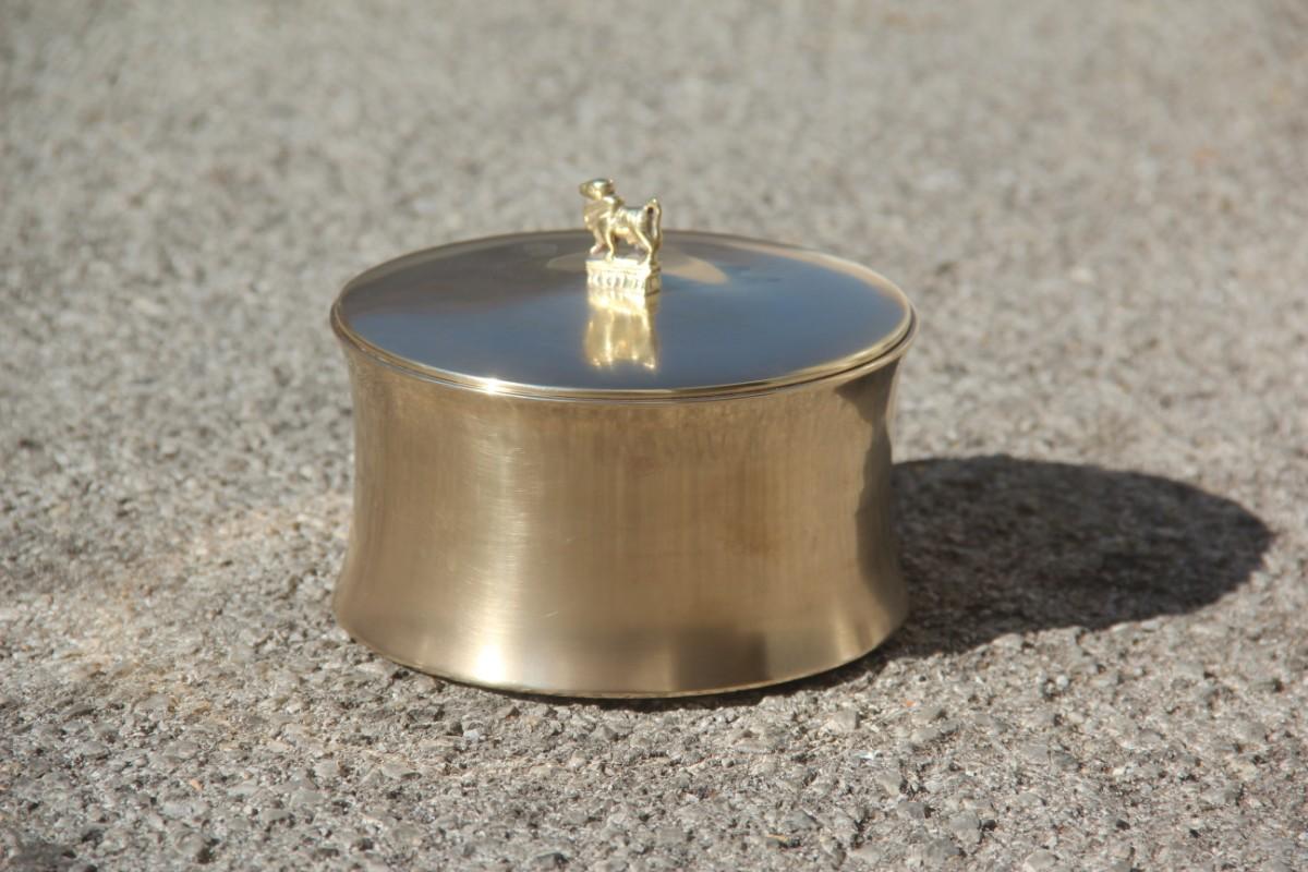 Mid-Century Modern Box Solid Brass with Lid Italian Design 1950s Round Form Bull 3