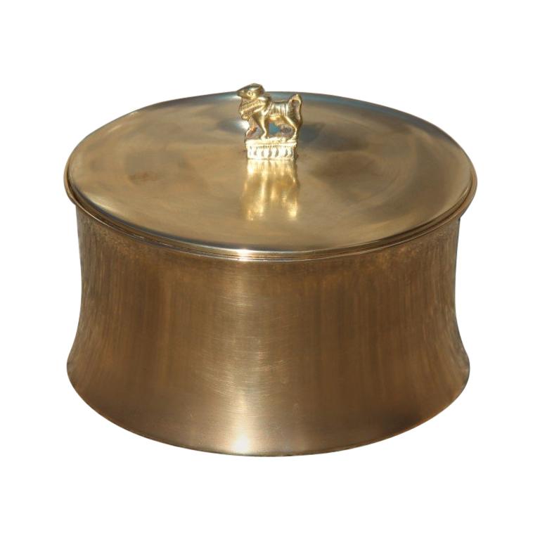 Mid-Century Modern Box Solid Brass with Lid Italian Design 1950s Round Form Bull