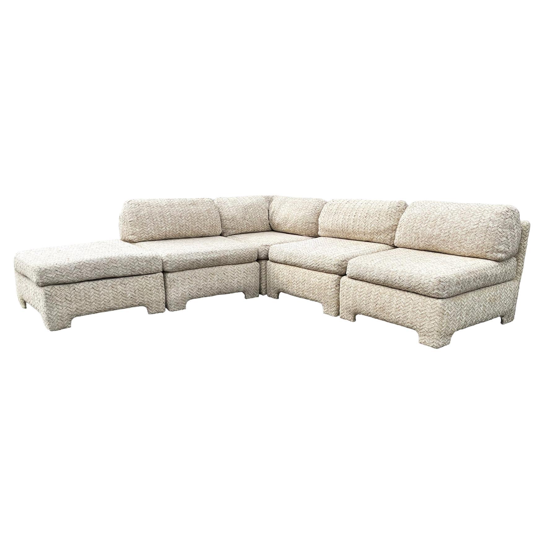 Mid Century Modern Boxy Modular Parsons Style L Shaped Sofa with Chaise Lounge