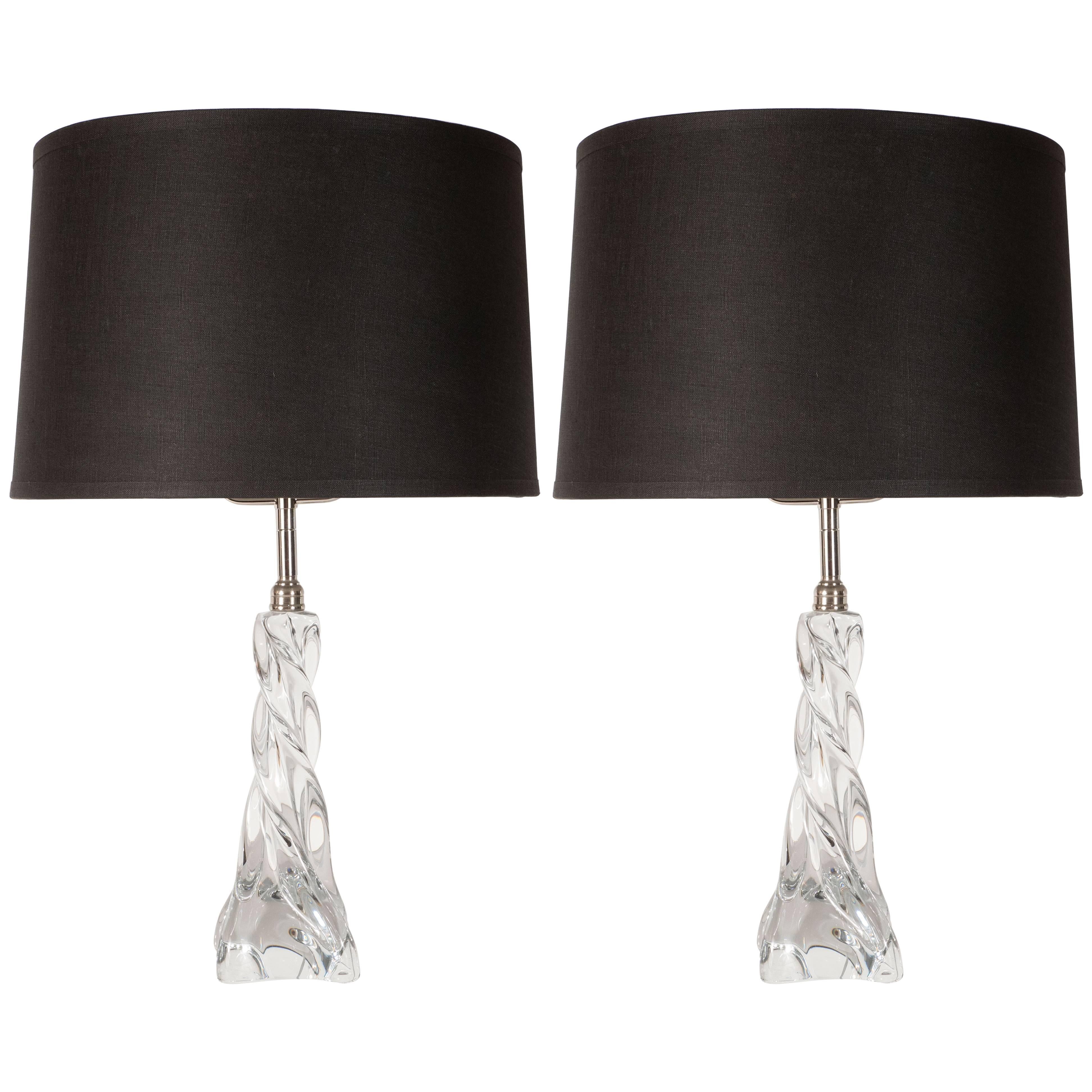 Mid-Century Modern Braided Translucent Glass and Chrome Table Lamps by Baccarat