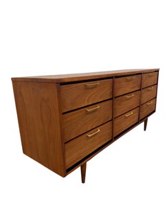 Mid-Century Modern Brasilia Style 9-Drawer Walnut Dresser - Refinished!