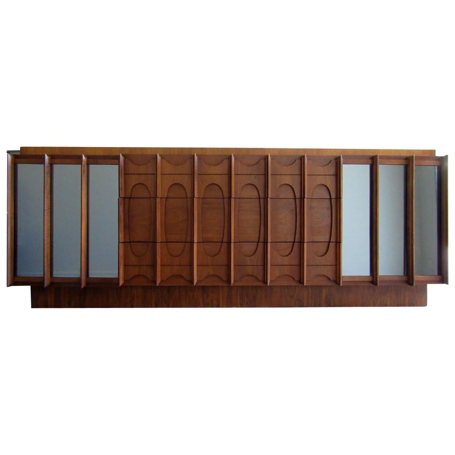 Midcentury Modern Brasilia Style Dresser with Mirrored Front
