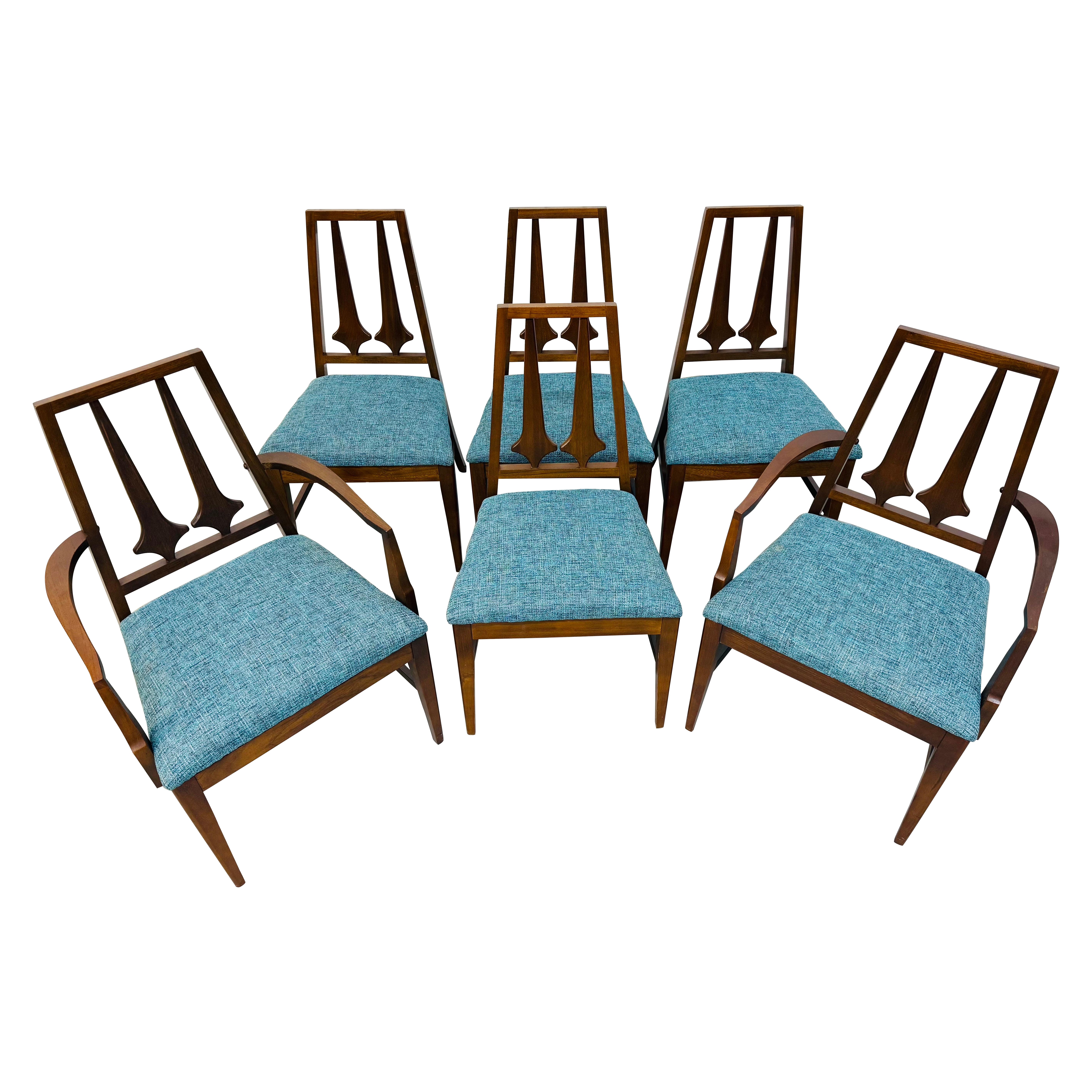 Mid-Century Modern Brasilia Style Walnut Dining Chairs - Set of 6