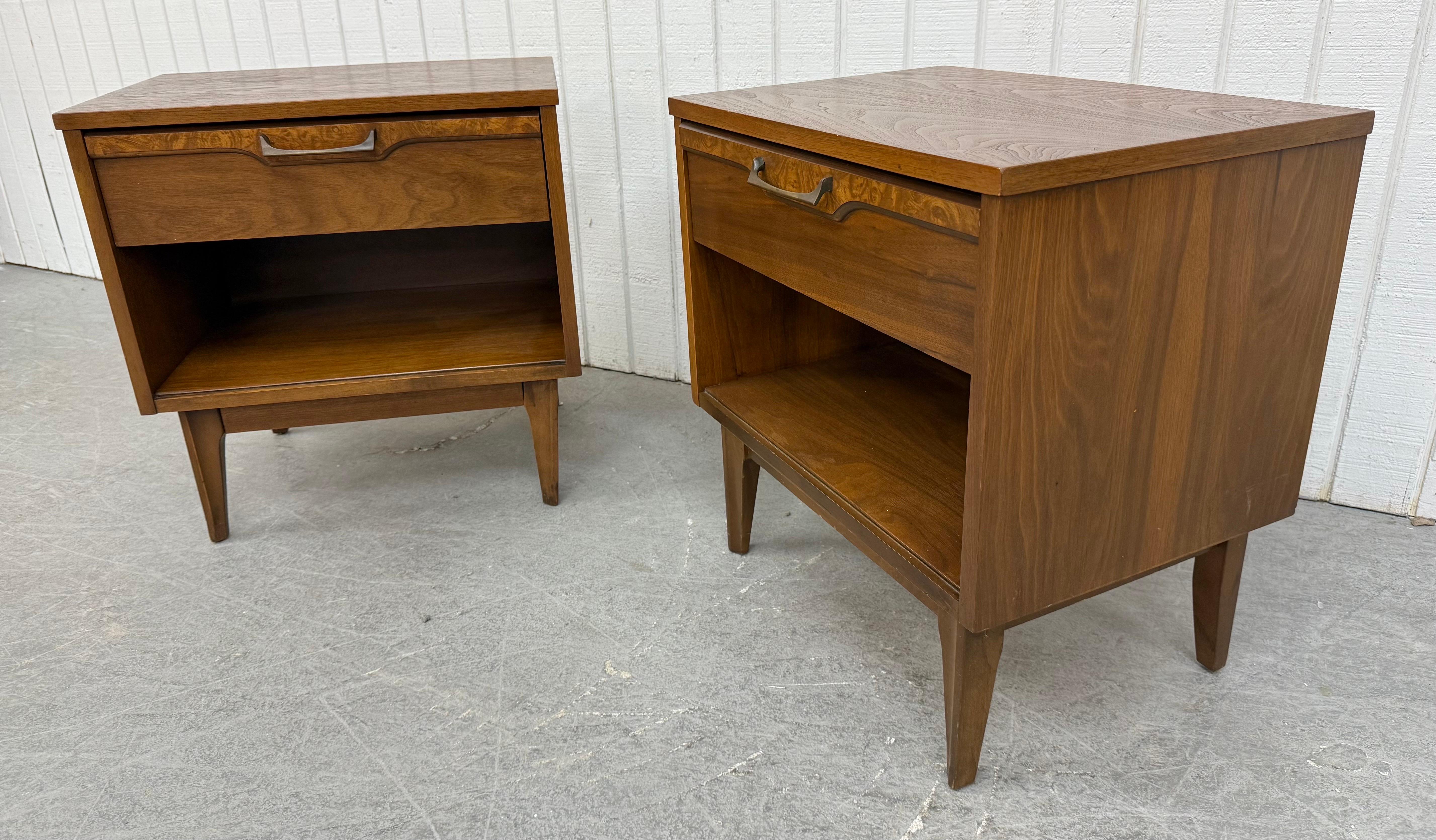 American Mid-Century Modern Brasilia Style Walnut Nightstands - Set of 2