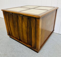 Mid-Century Modern Brasilia Style Walnut & Travertine Side Table