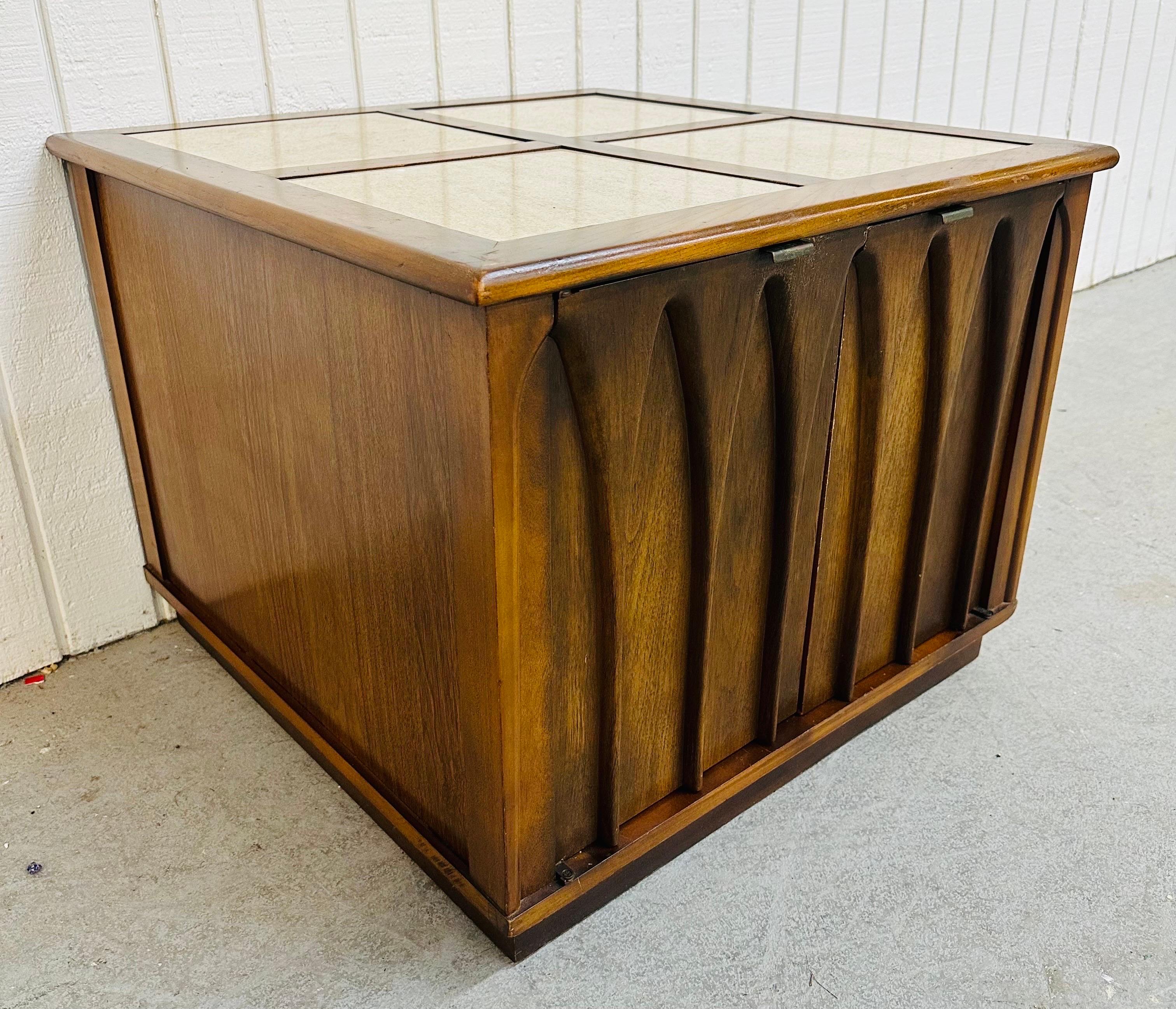 American Mid-Century Modern Brasilia Style Walnut & Travertine Side Table For Sale