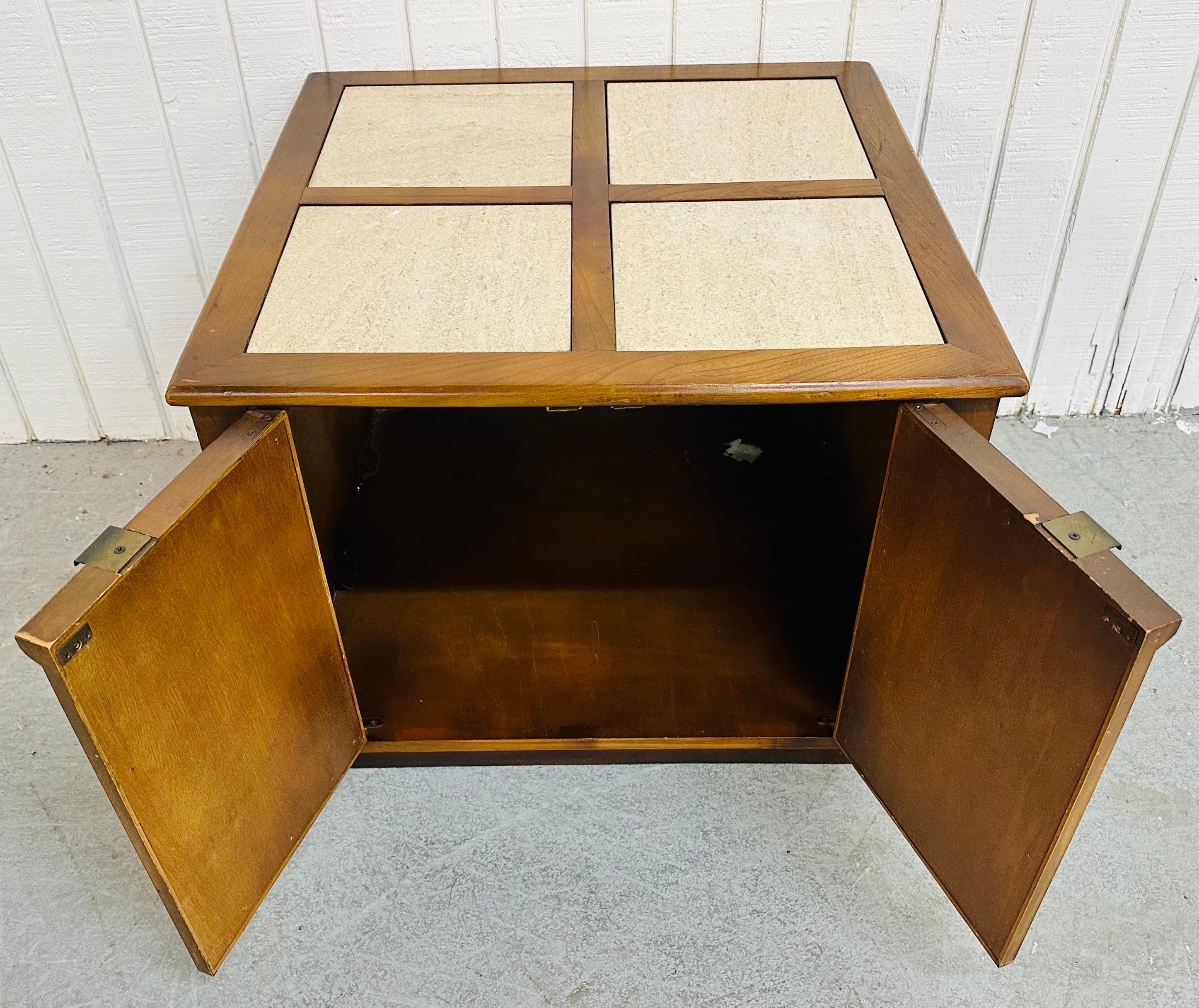 20th Century Mid-Century Modern Brasilia Style Walnut & Travertine Side Table For Sale