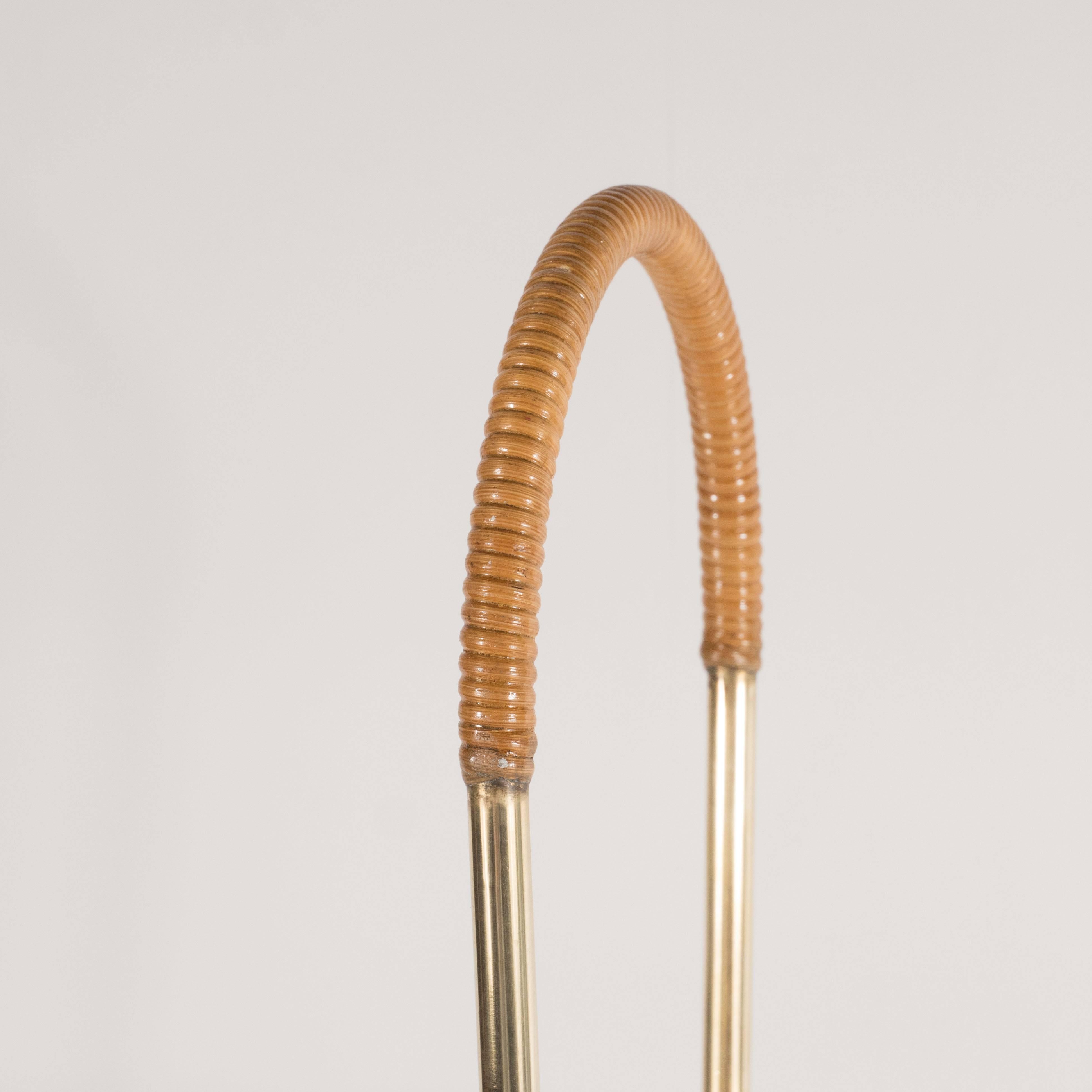 Mid-20th Century Mid-Century Modern Brass and Wrapped Rattan Magazine Stand by Maxwell Phillips