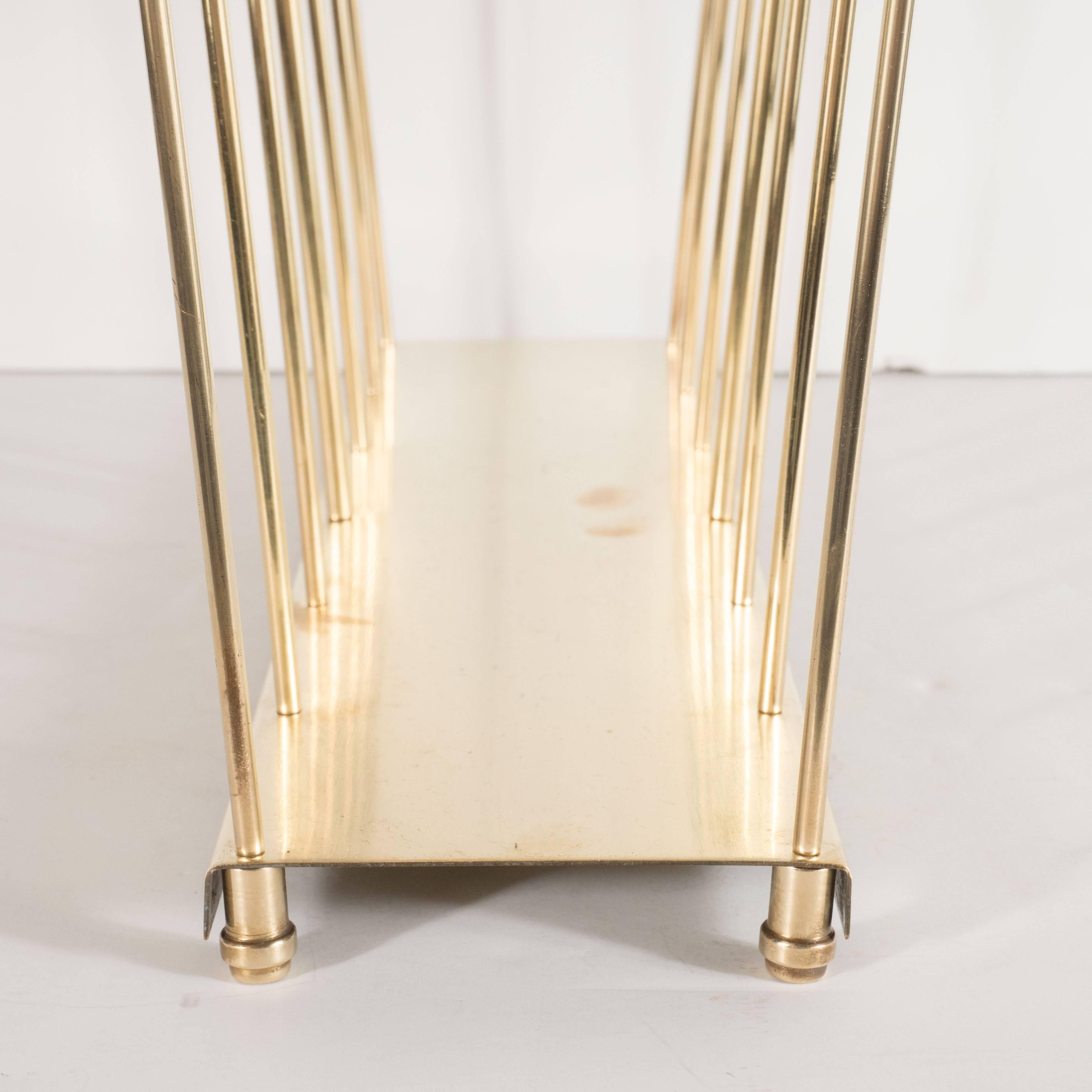 Mid-Century Modern Brass and Wrapped Rattan Magazine Stand by Maxwell Phillips 2