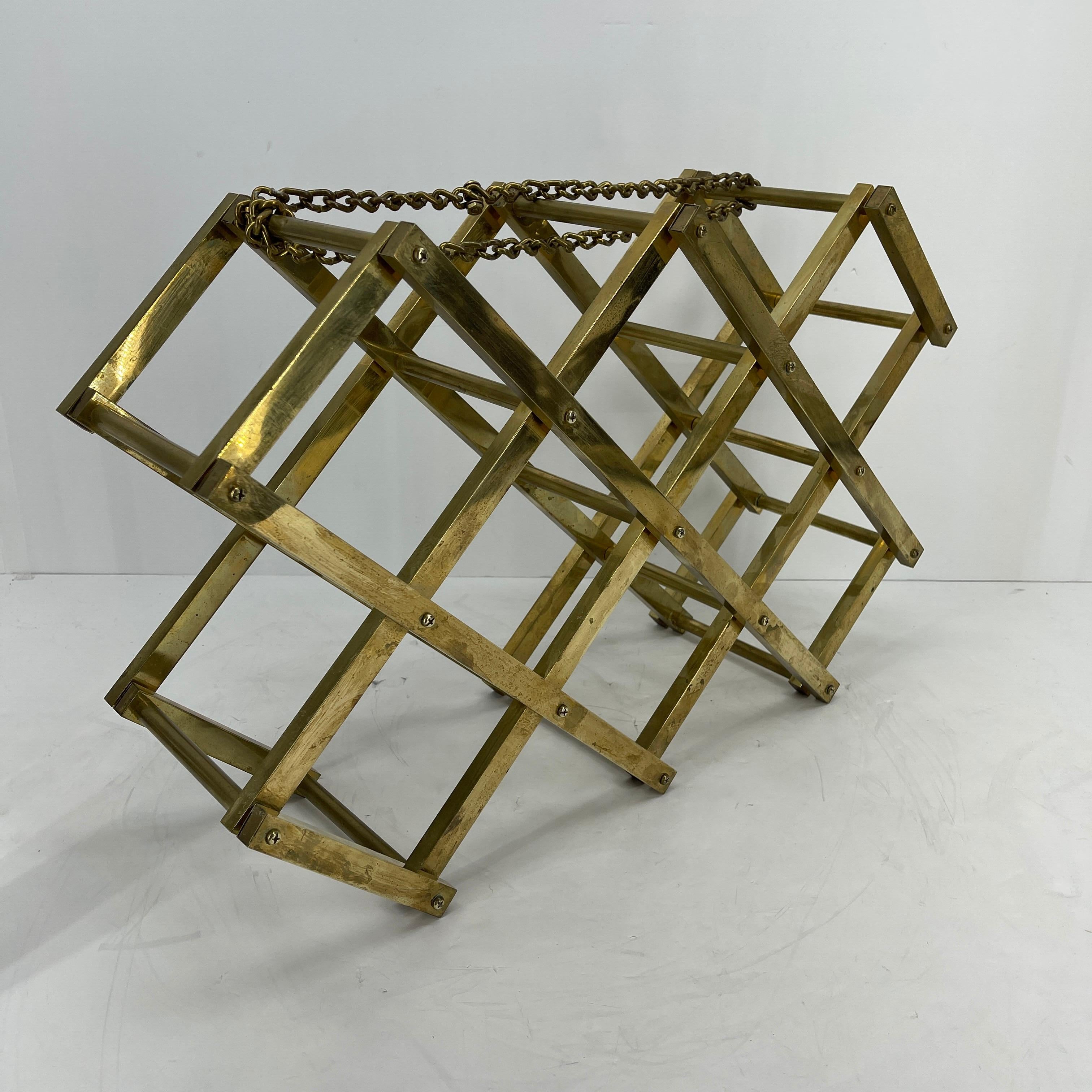 Mid-Century Modern Brass 10 Bottle Wine Rack  9