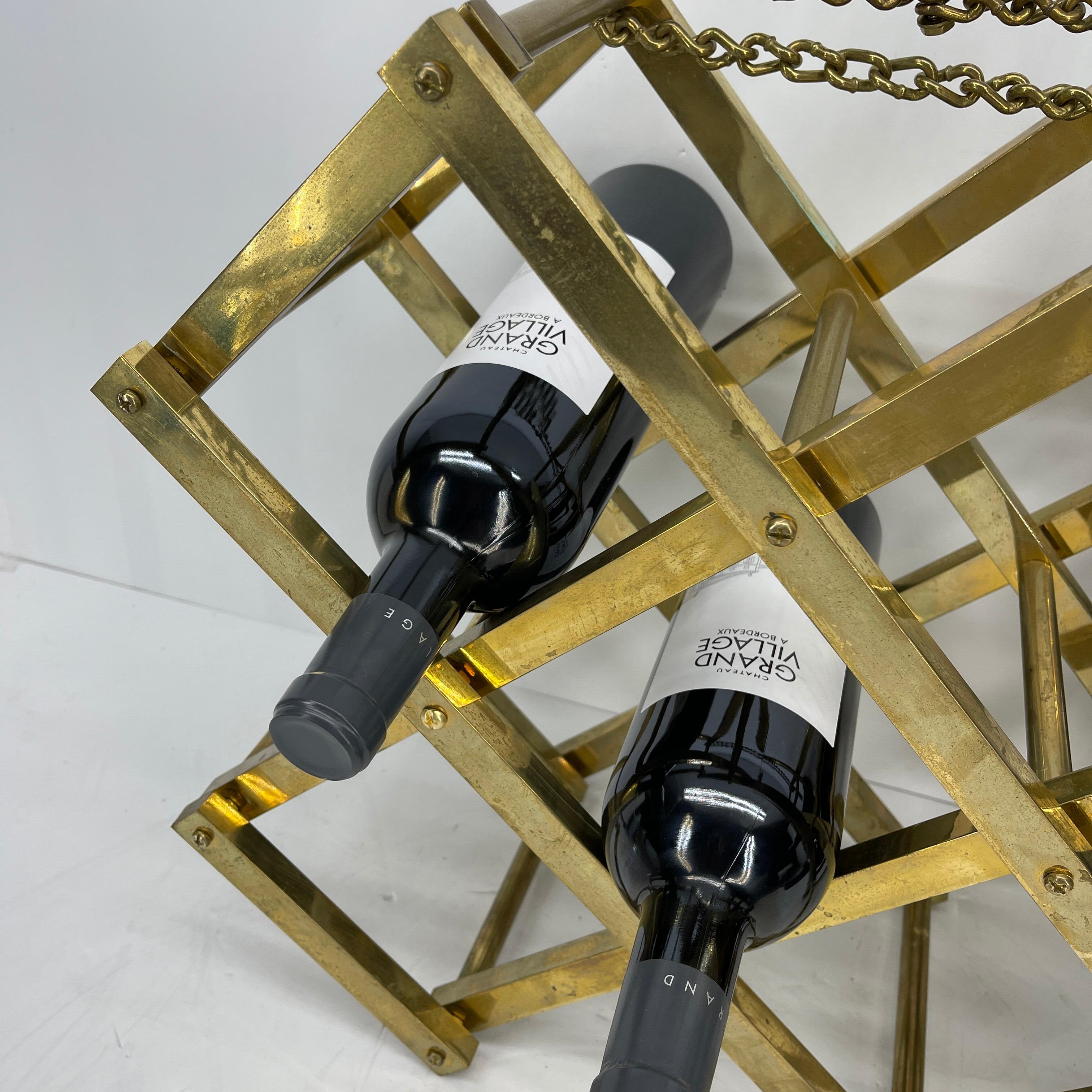 Mid-Century Modern Brass 10 Bottle Wine Rack  13