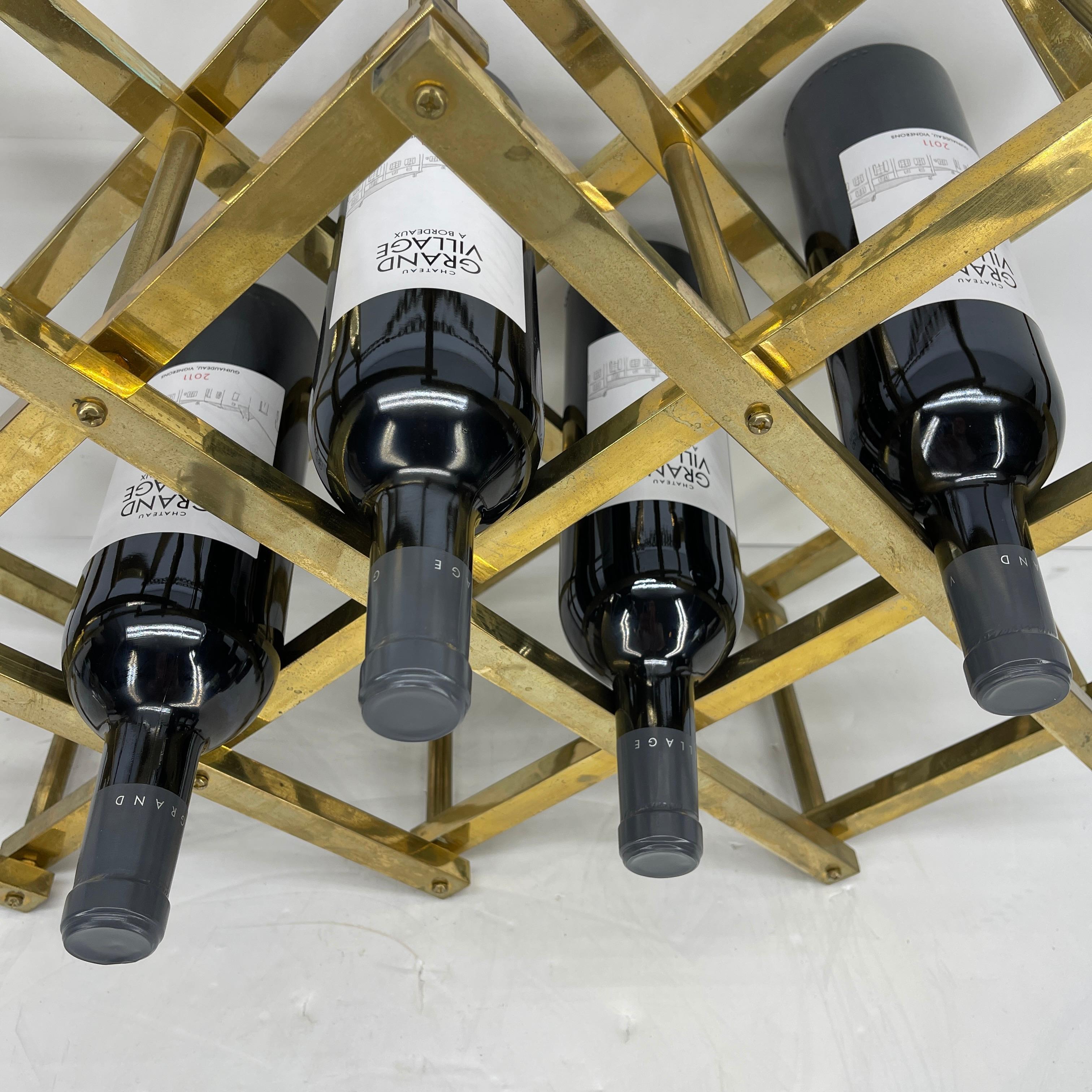 Mid-Century Modern Brass 10 Bottle Wine Rack  14