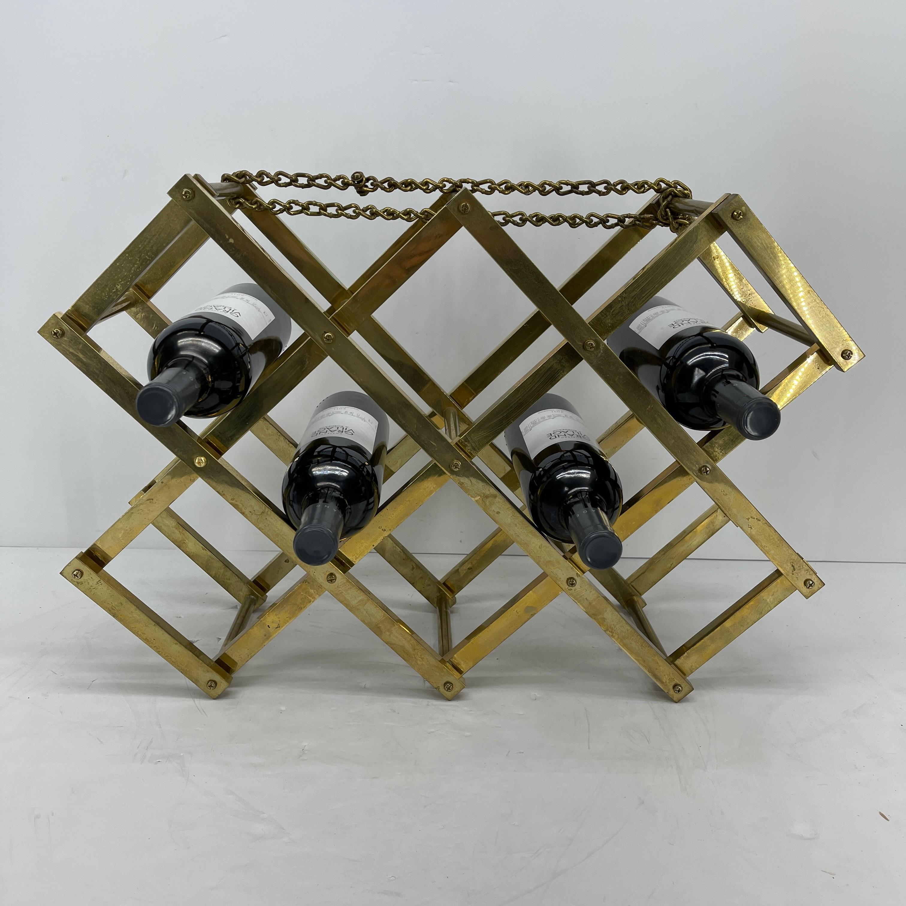 Mid-Century Modern Brass 10 Bottle Wine Rack  1