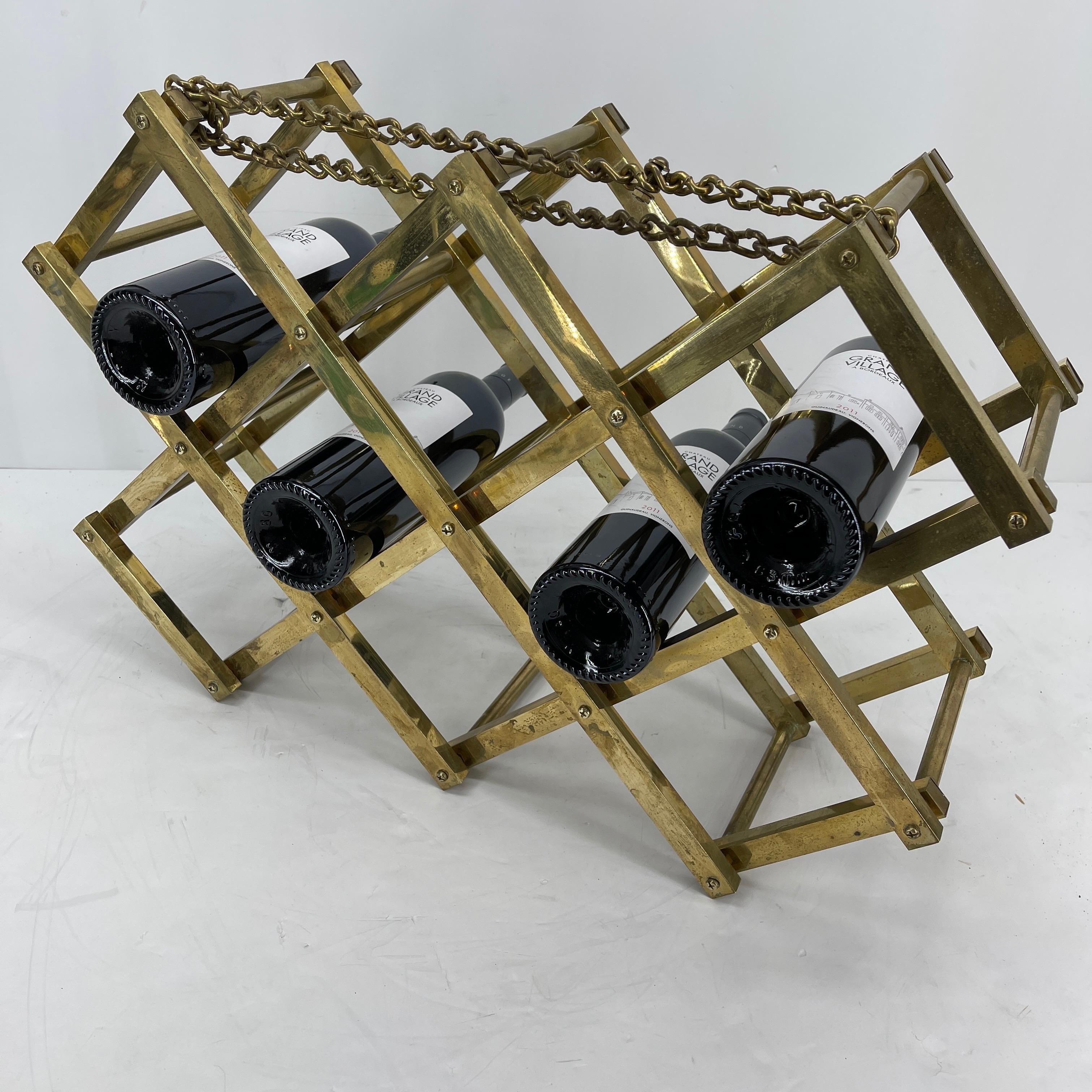 Mid-Century Modern Brass 10 Bottle Wine Rack  3