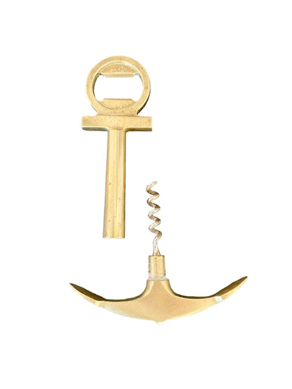 German Mid-Century Modern Brass Anchor-Form Corkscrew /Bottle Opener