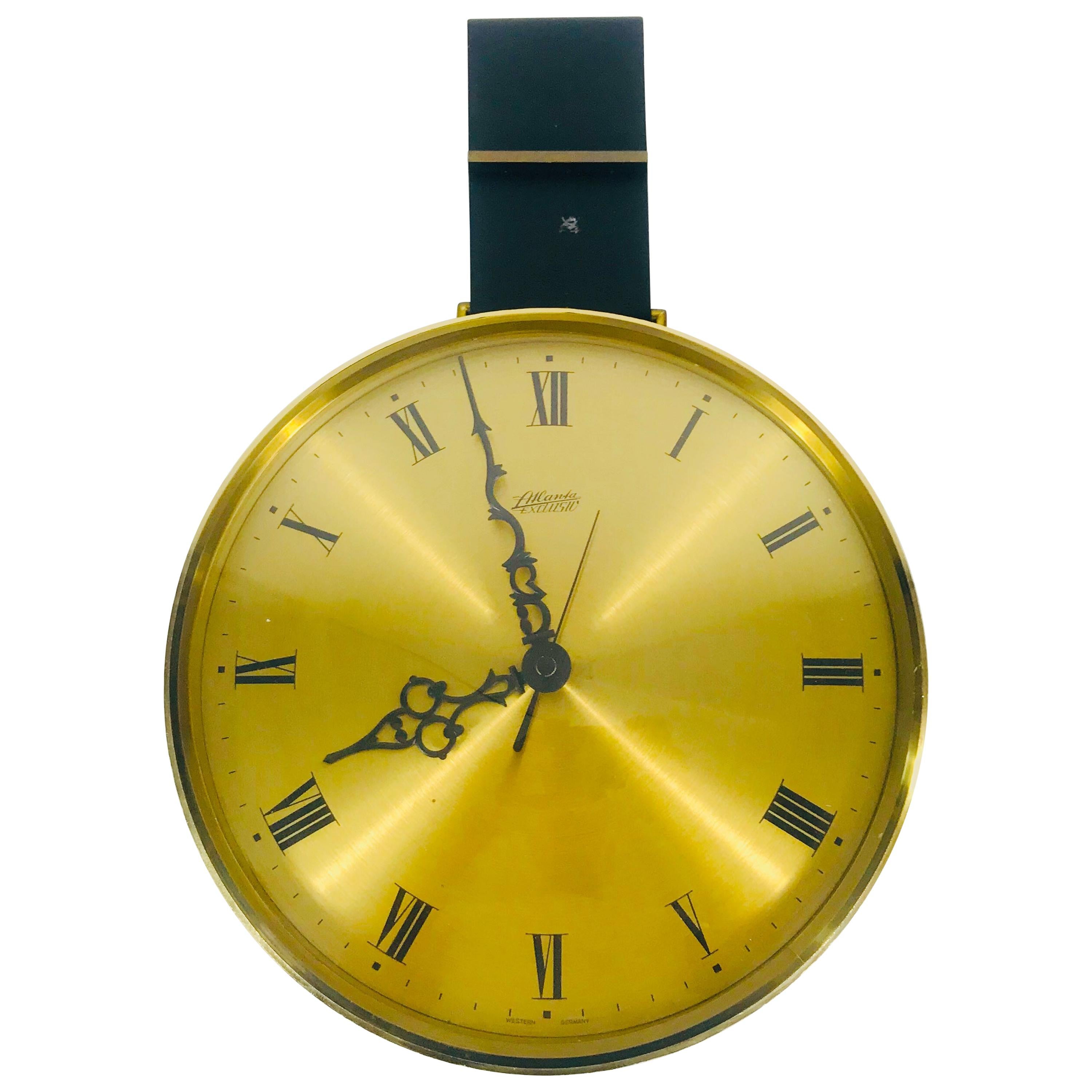 Mid-Century Modern Brass and Acrylic Hanging Wall Clock by Atlanta, Germany